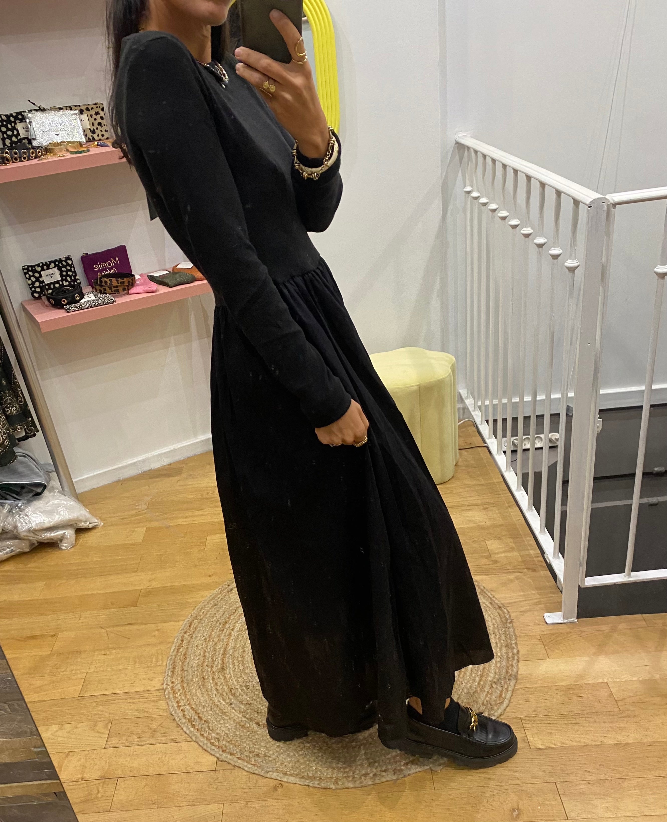 Robe bi matière « Eddie » noir