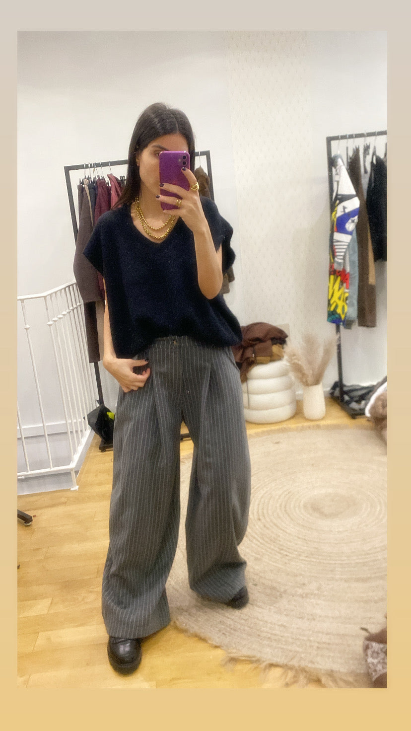 Pantalon « Loulou » rayé gris