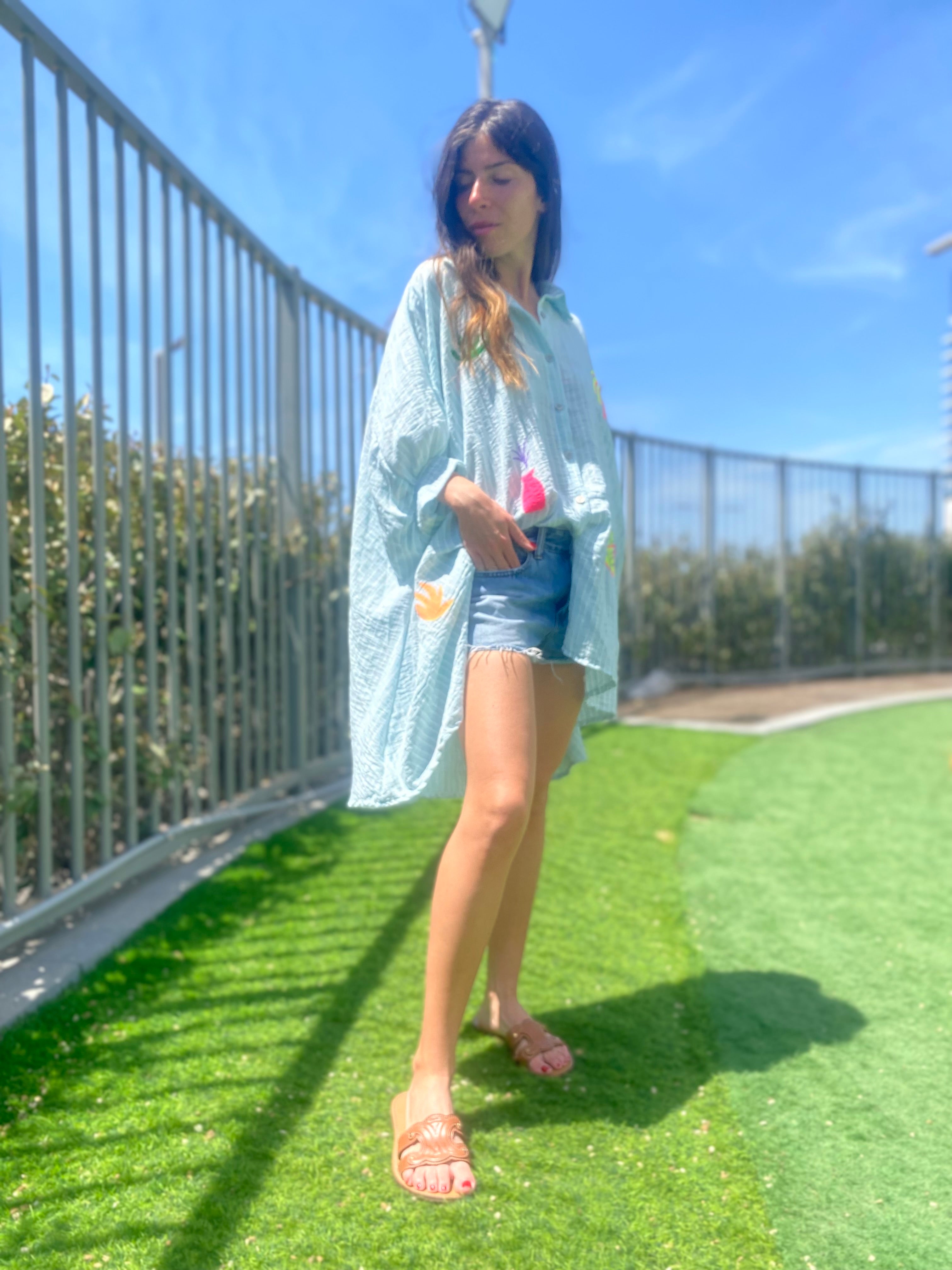 Chemise / robe « Jill » rayé vert d’eau
