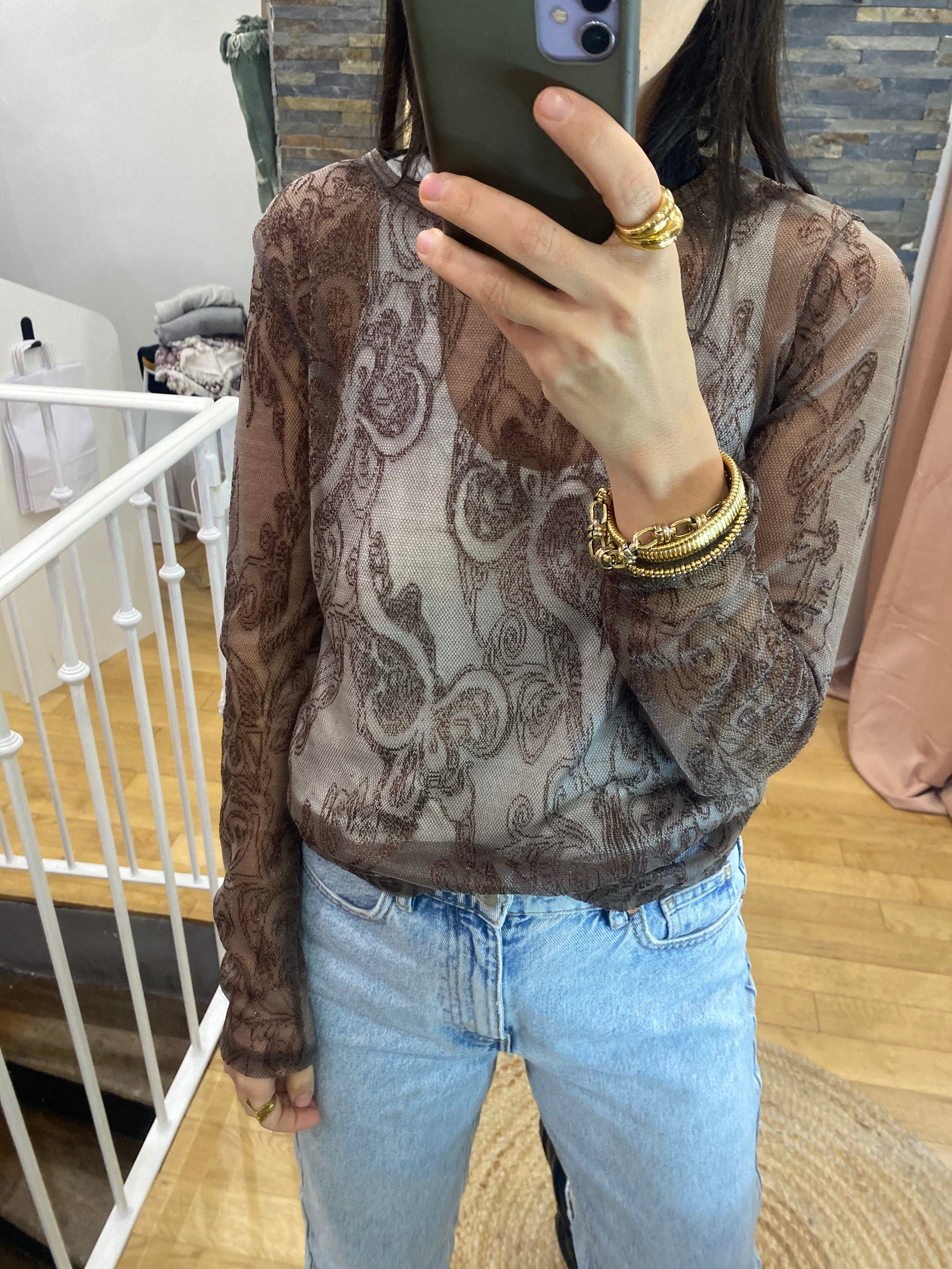 Top dentelle « Laury » marron