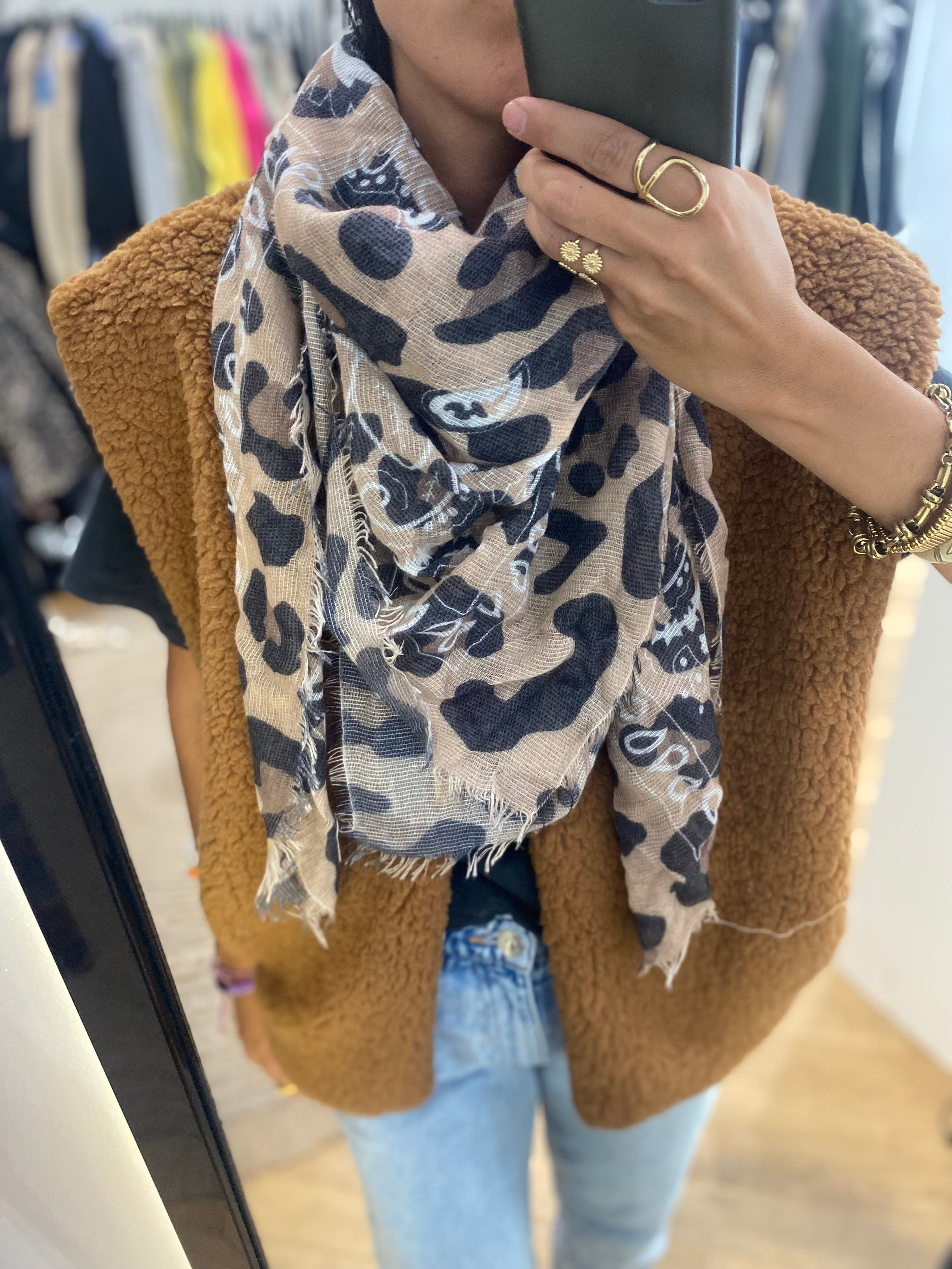 Foulard bandana / leopard camel