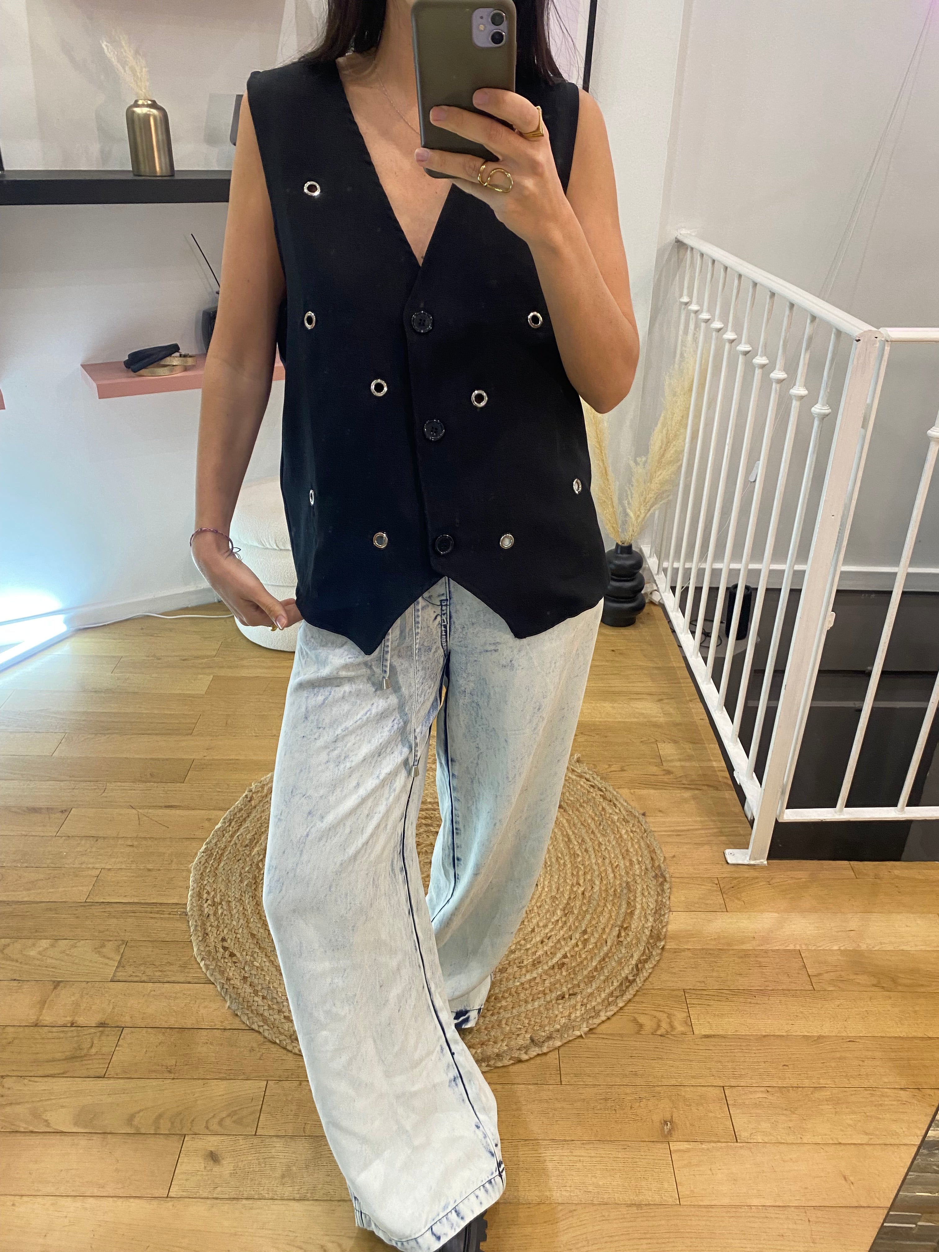 Veste oeillet « Perla » noir