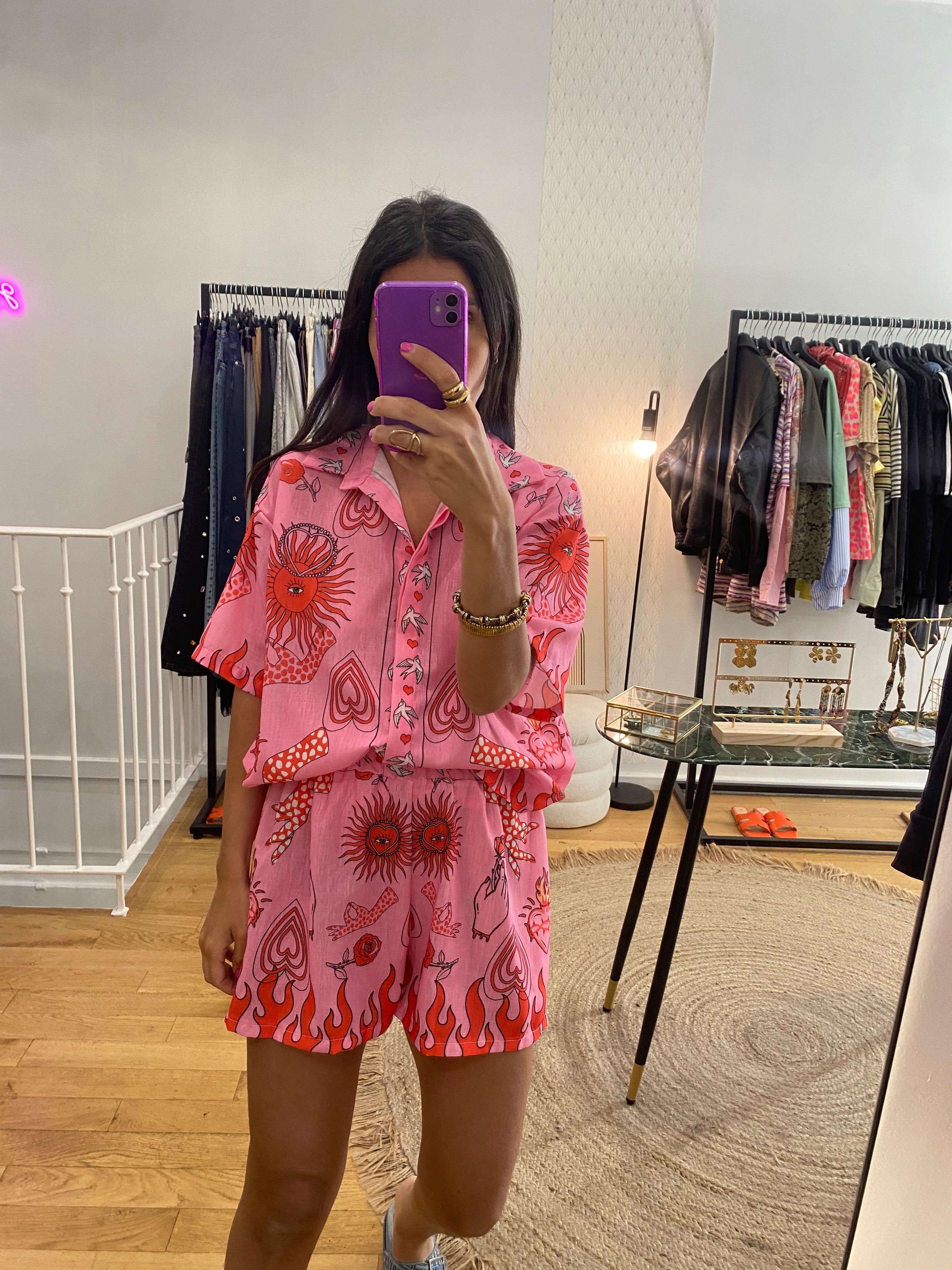 Ensemble short « love » rose