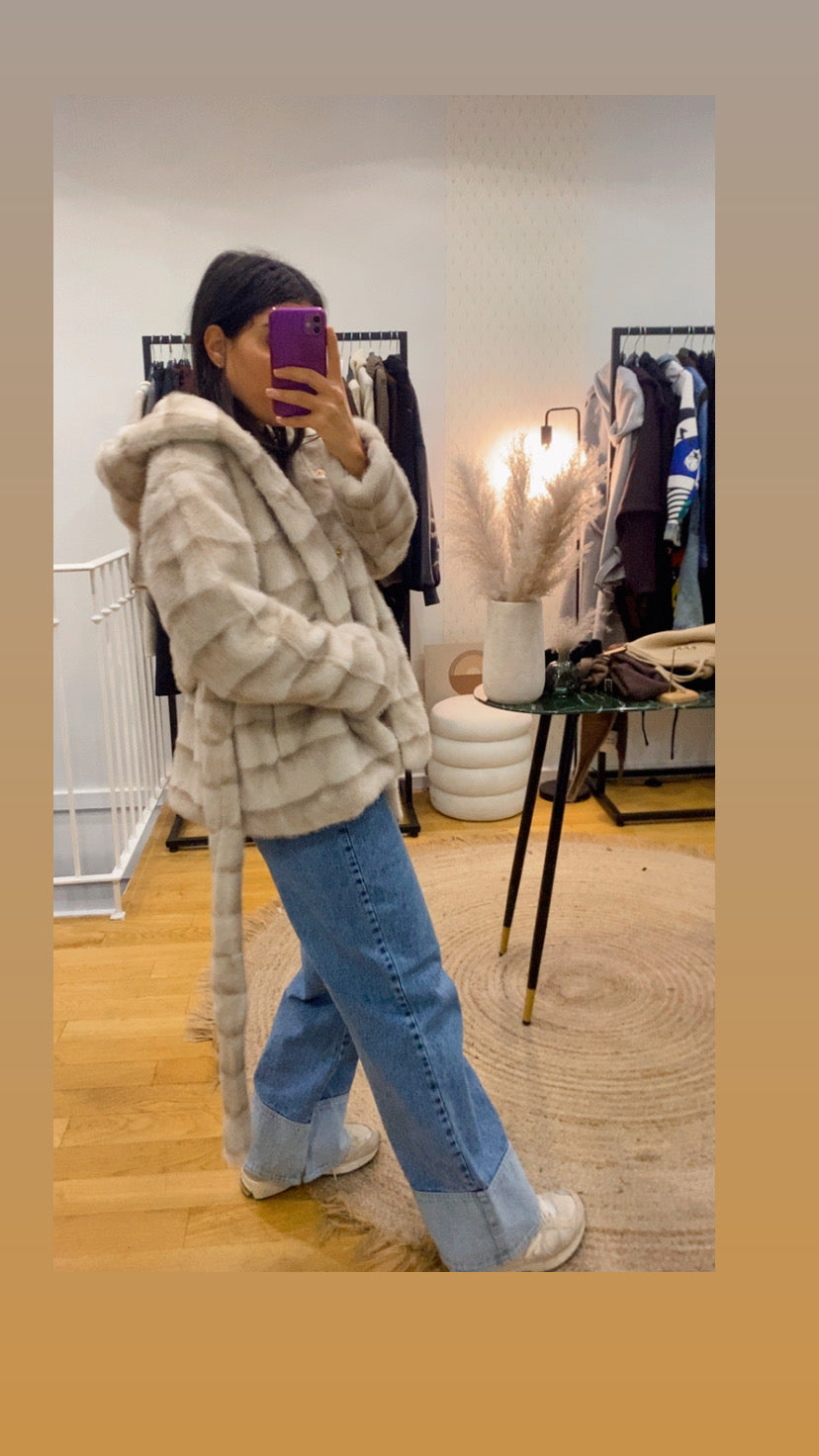 Veste / manteau « Erine » fausse fourrure beige