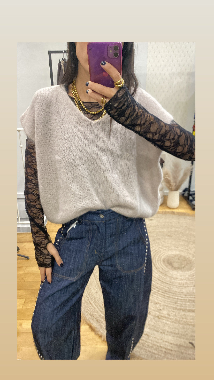 Top mitaine « Carole » dentelle noir