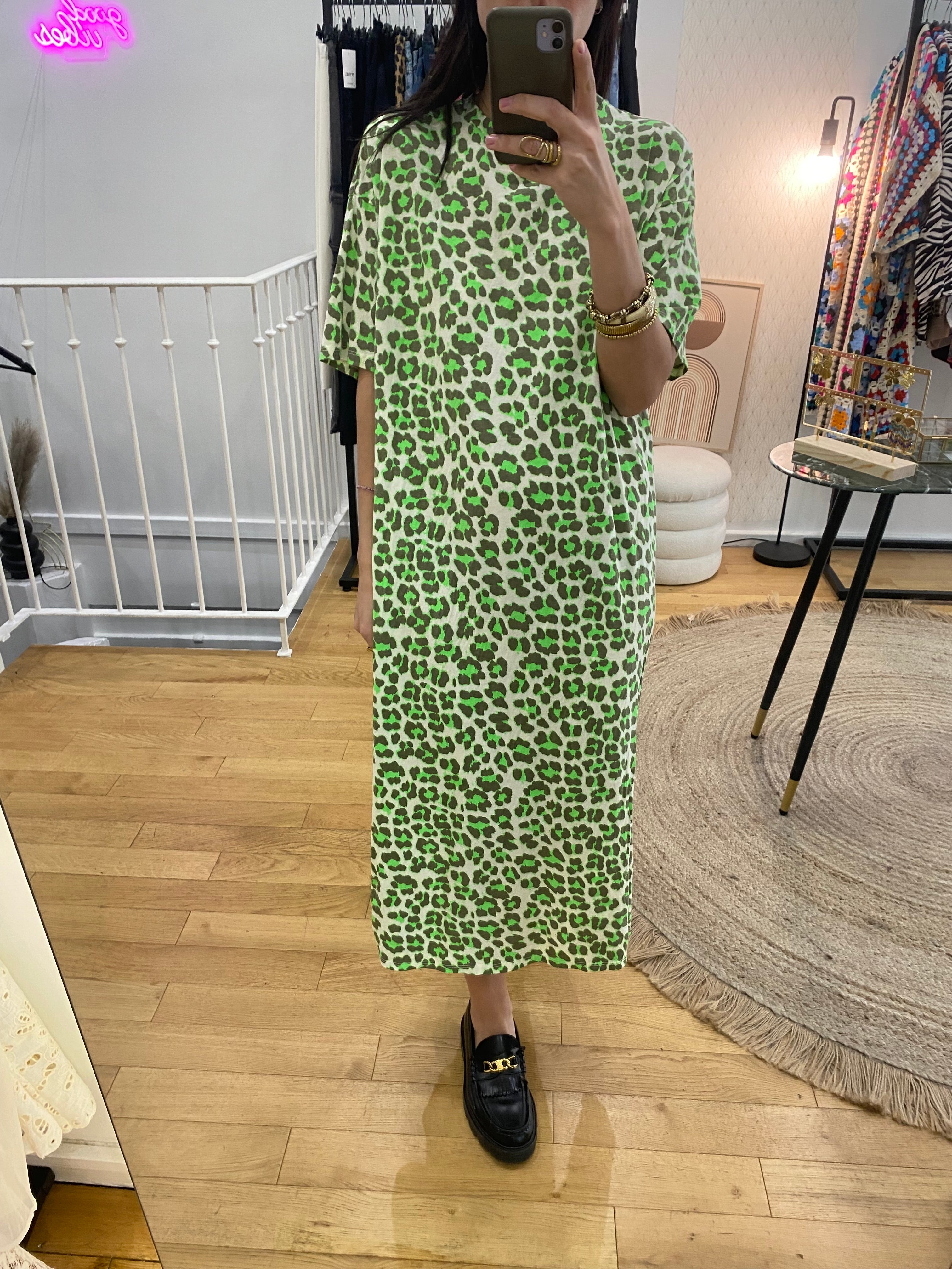 Robe « Margaux » leopard vert