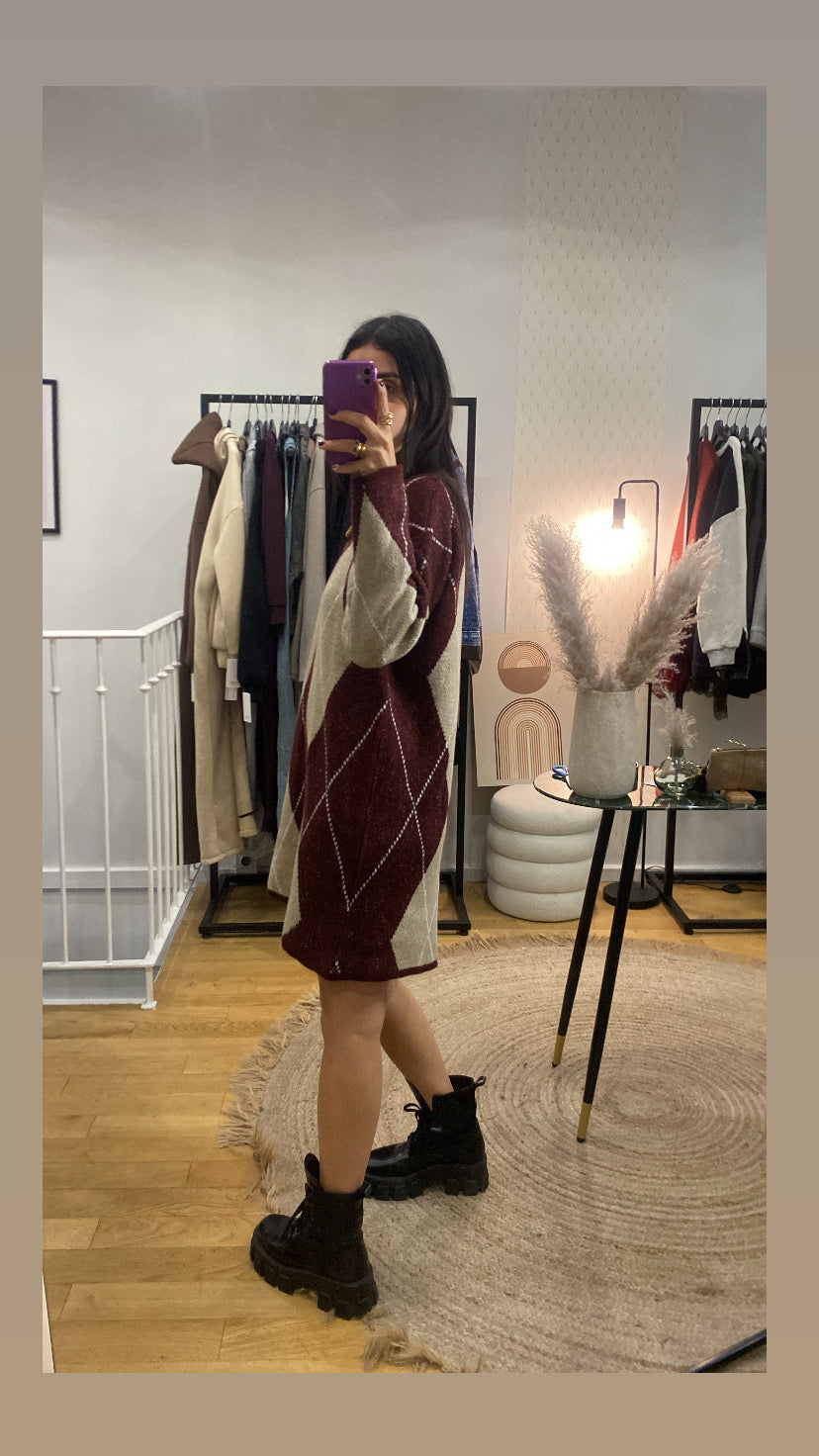 Robe pull « Éden » bordeaux