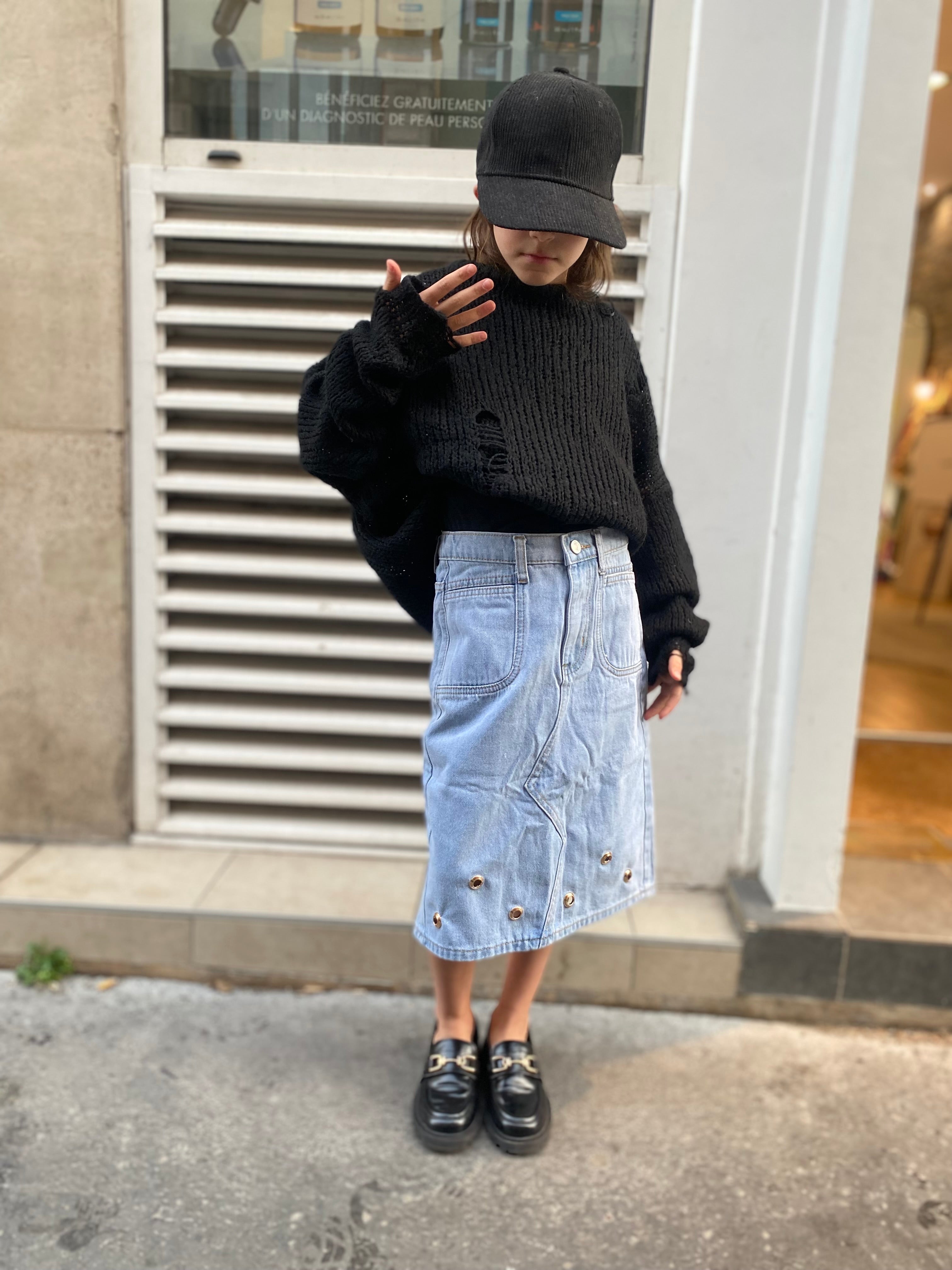 Jupe en jeans à œillet « Léa »