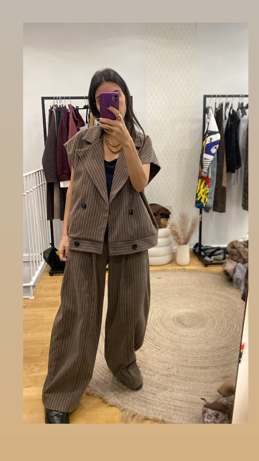 Pantalon « Loulou » rayé taupe