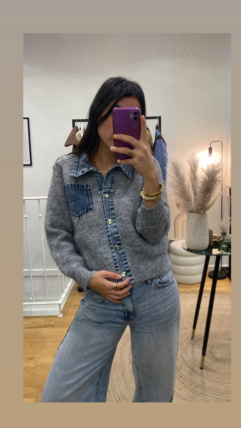 Pull bi matière « Nico » gris