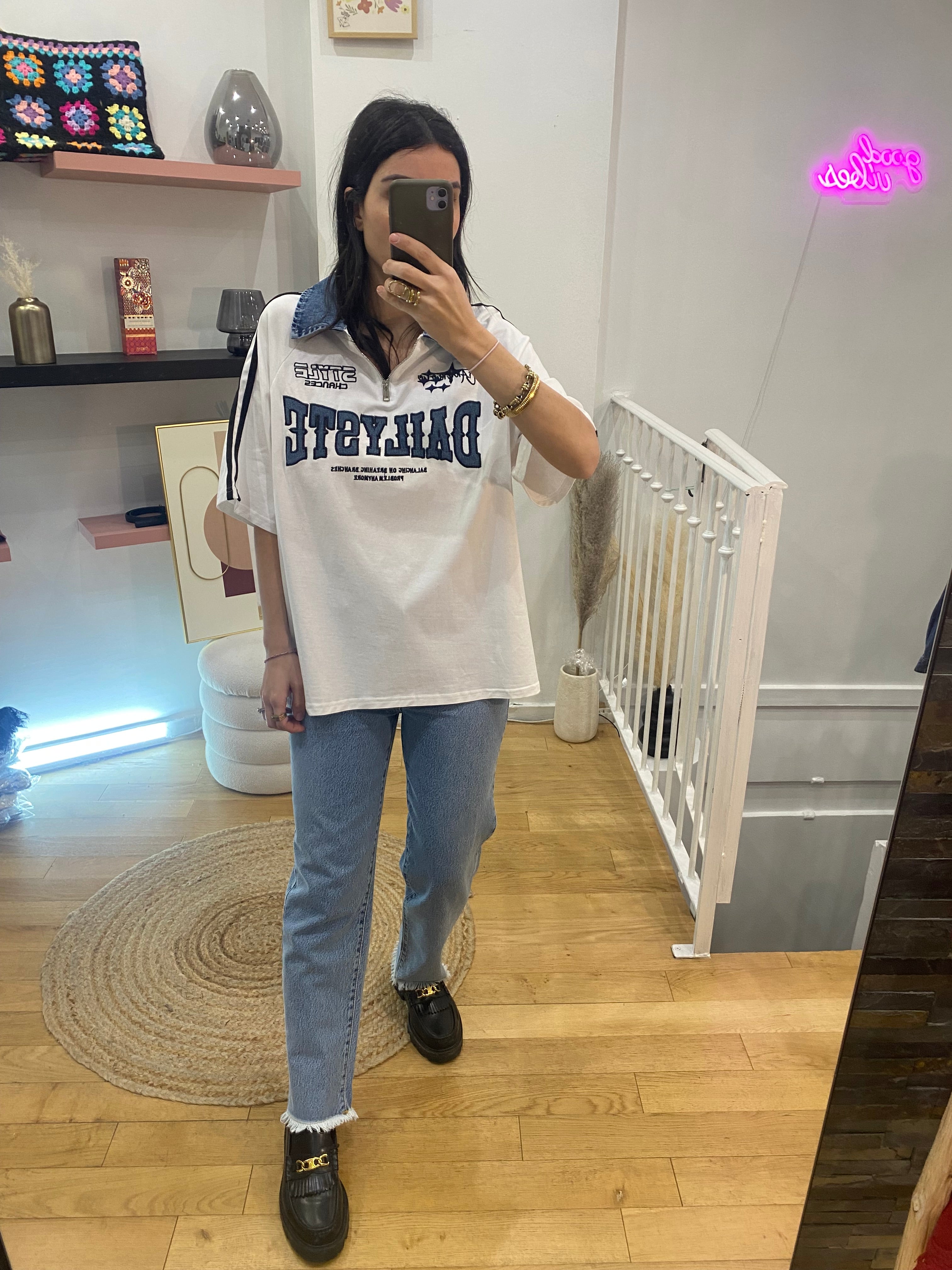 T-shirt « Linoi » bi matière blanc