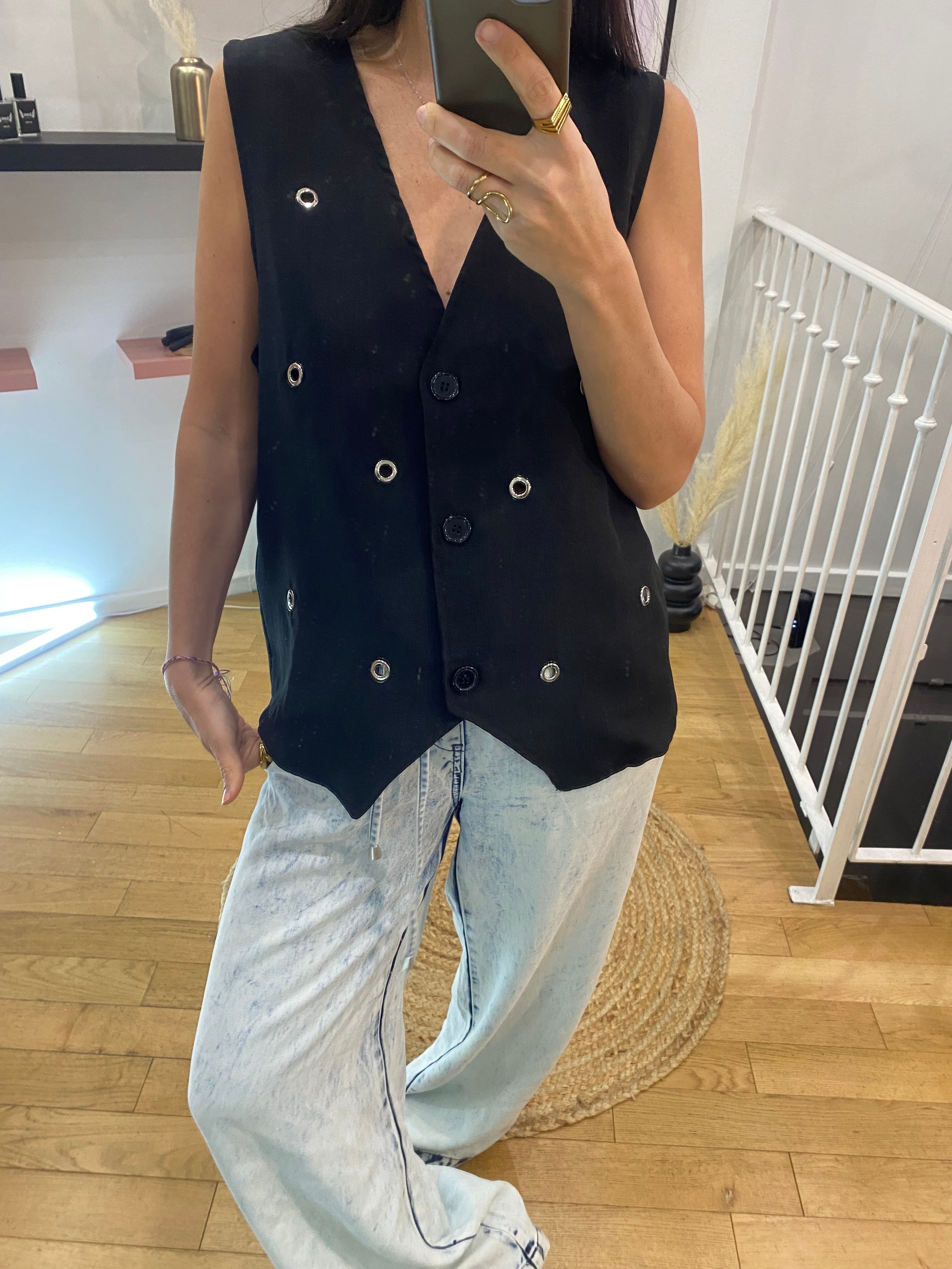 Veste oeillet « Perla » noir