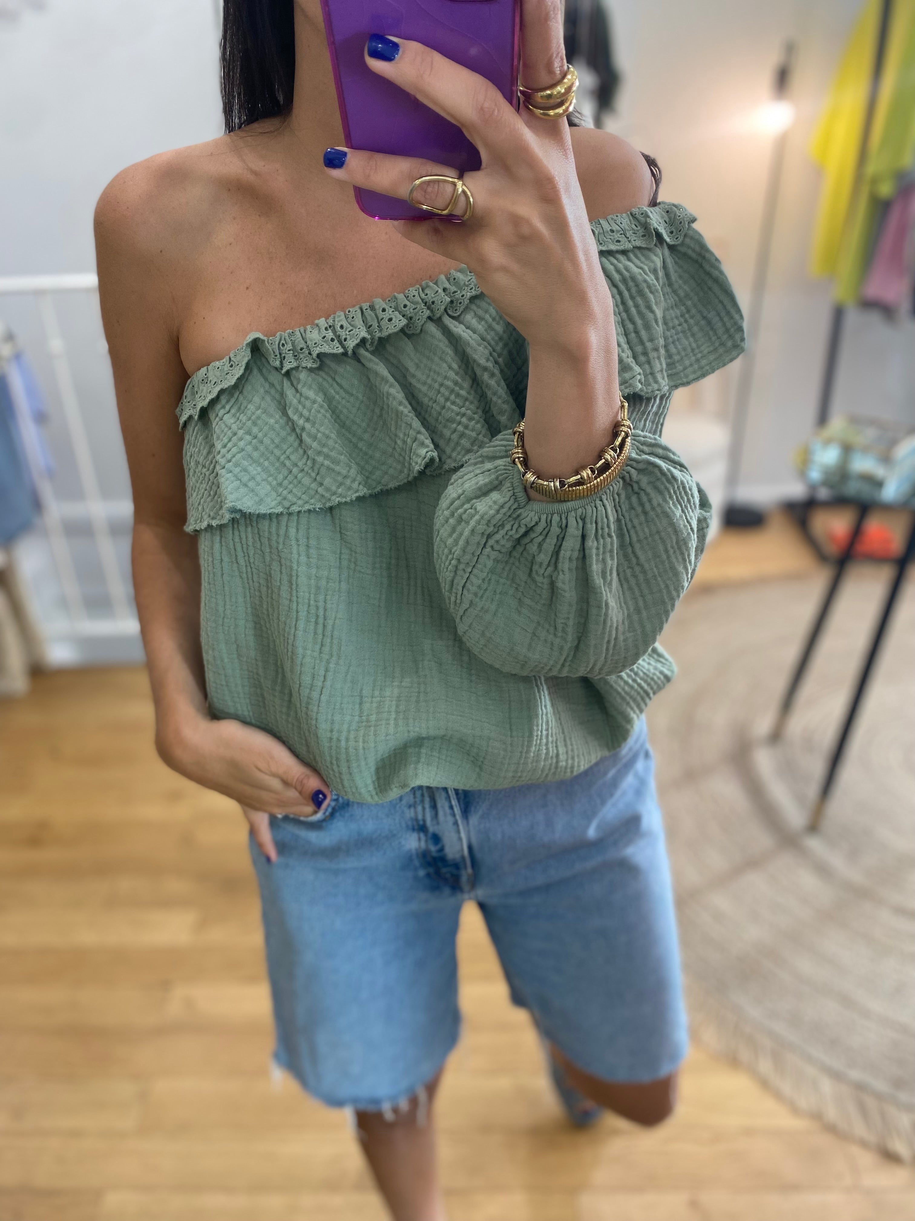 Top asymétrique « Nina » kaki