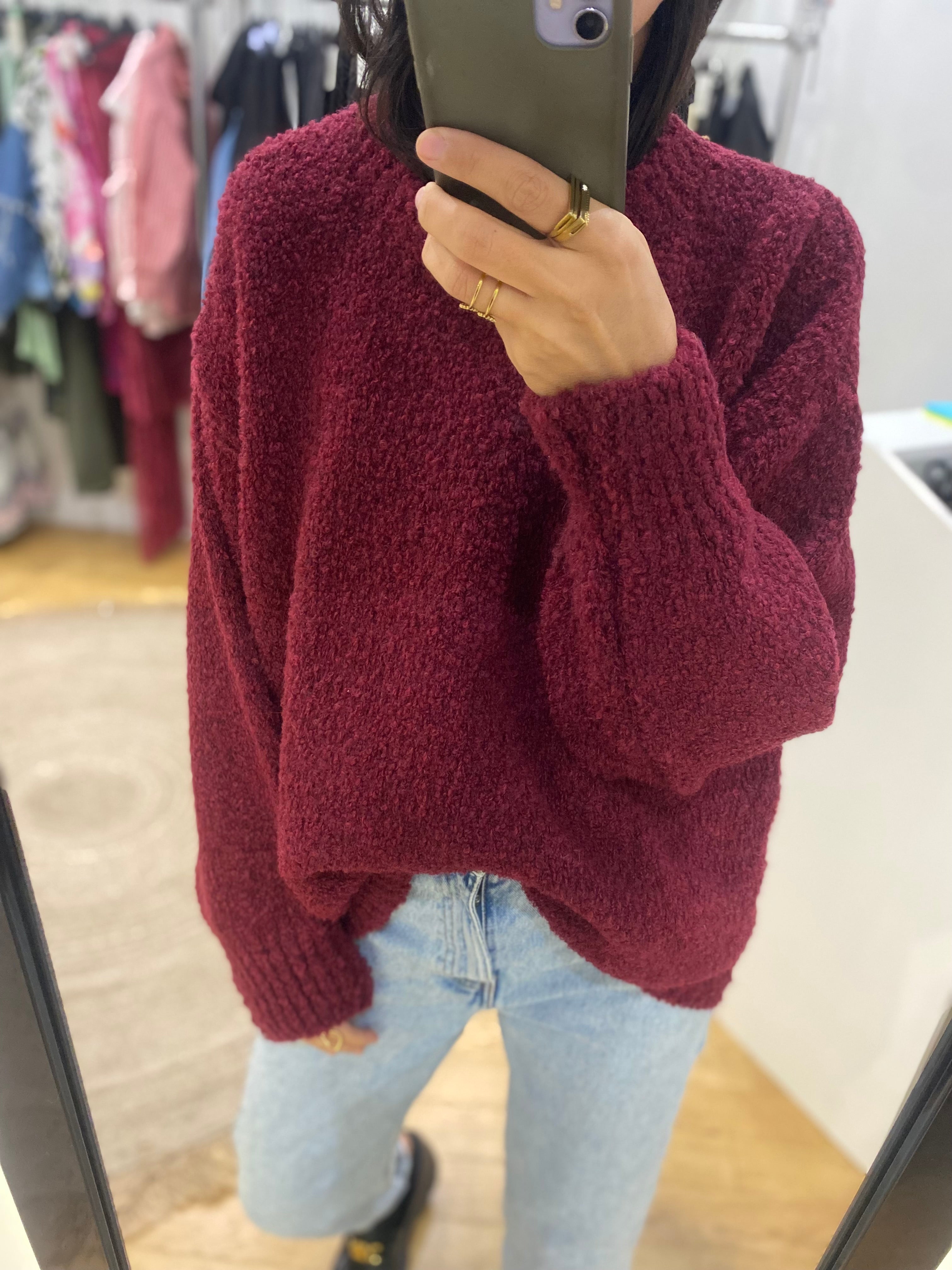 Pull bouclette « Lola » bordeaux