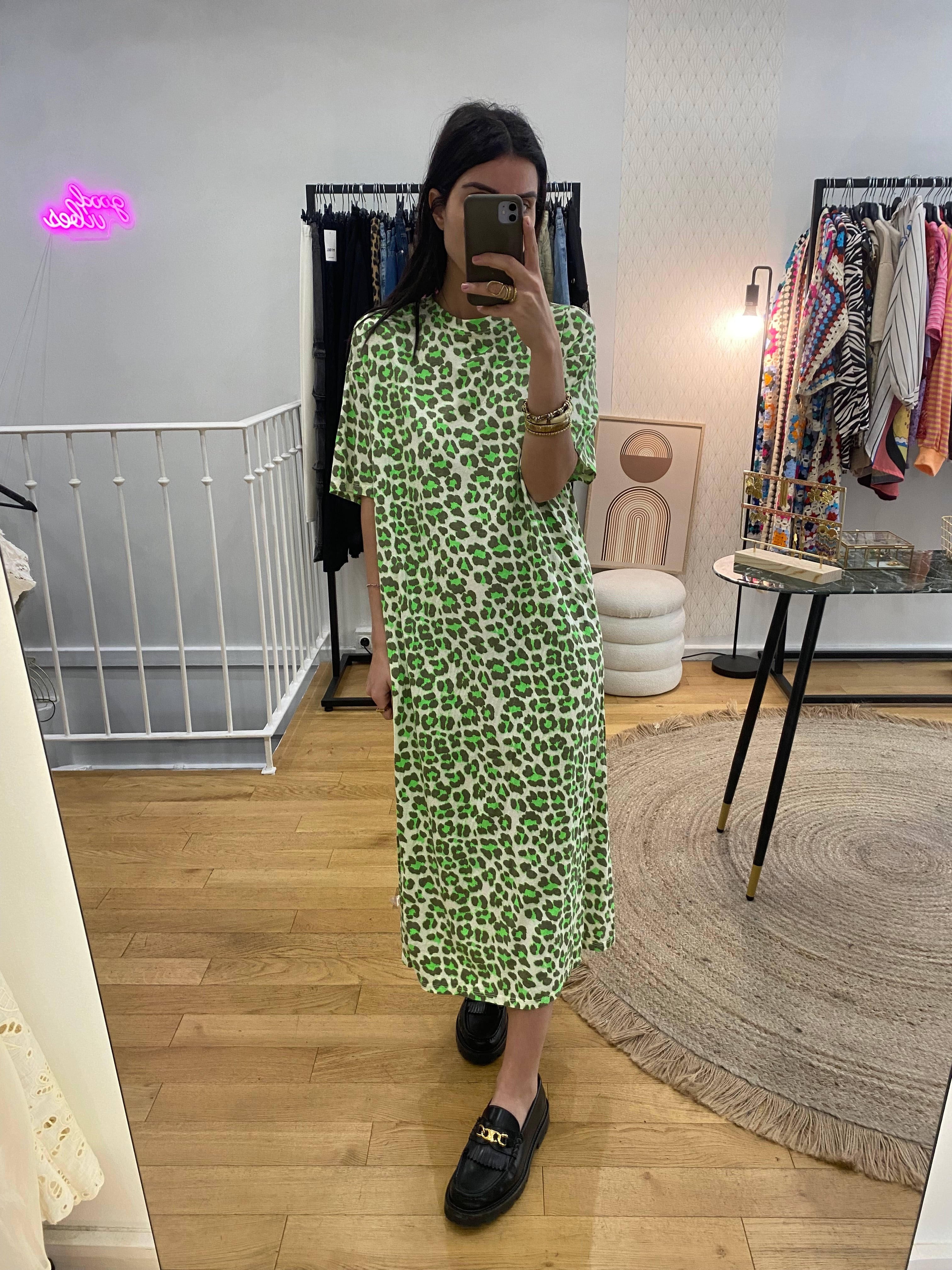 Robe « Margaux » leopard vert