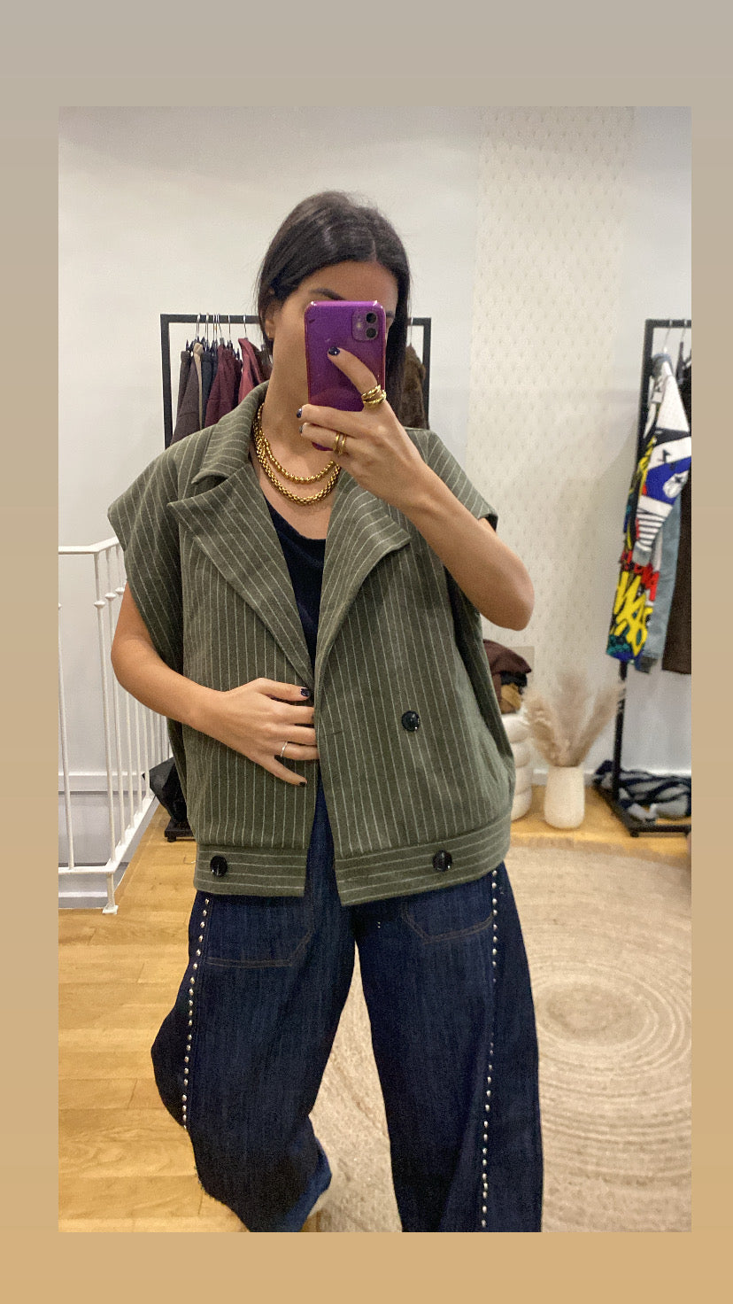 Veste sans manche « Audrey » rayé kaki