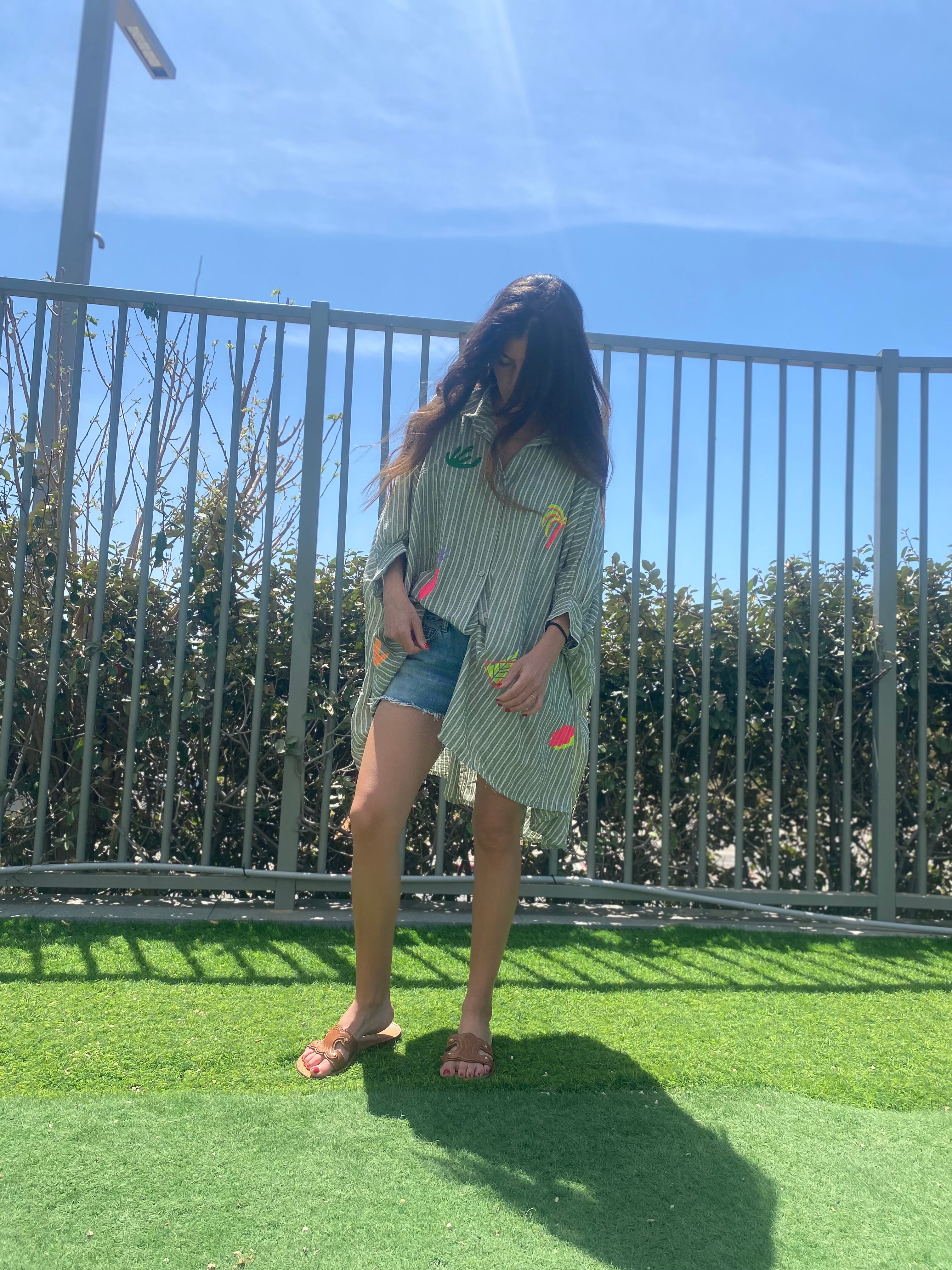 Chemise robe « Jill » rayé kaki