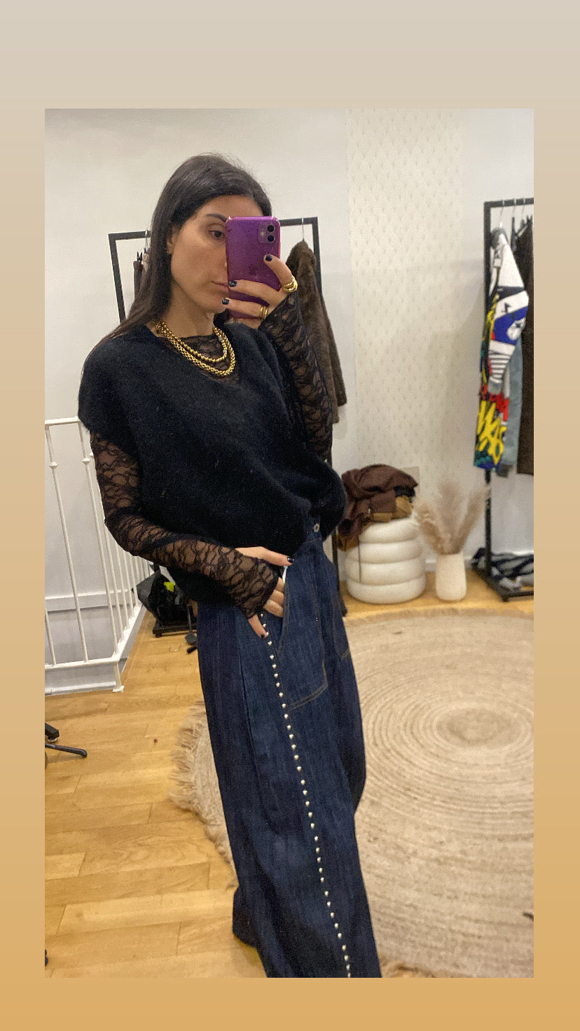 Top mitaine « Carole » dentelle noir