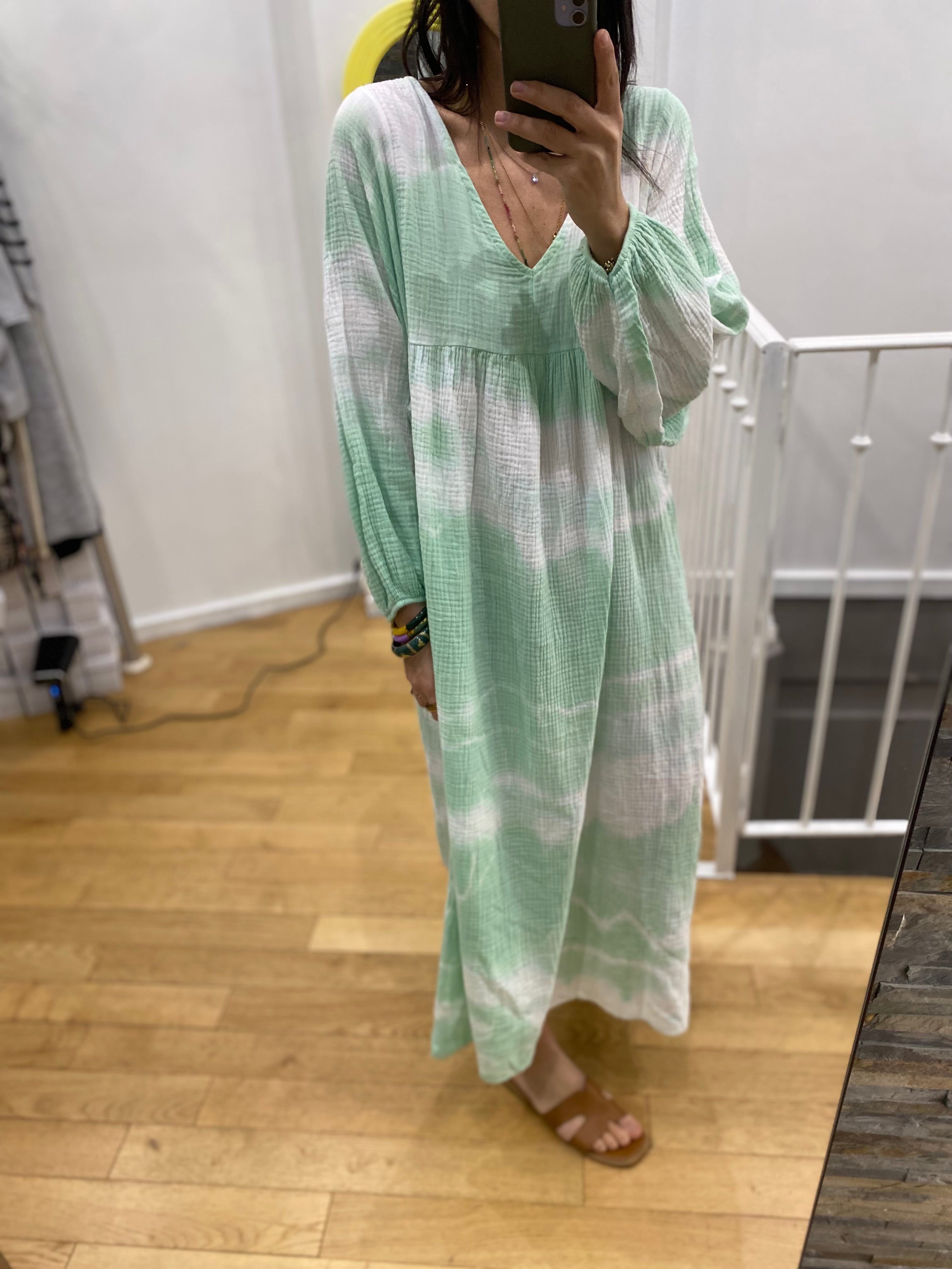 Robe « Émilie » tie and dye vert d eau