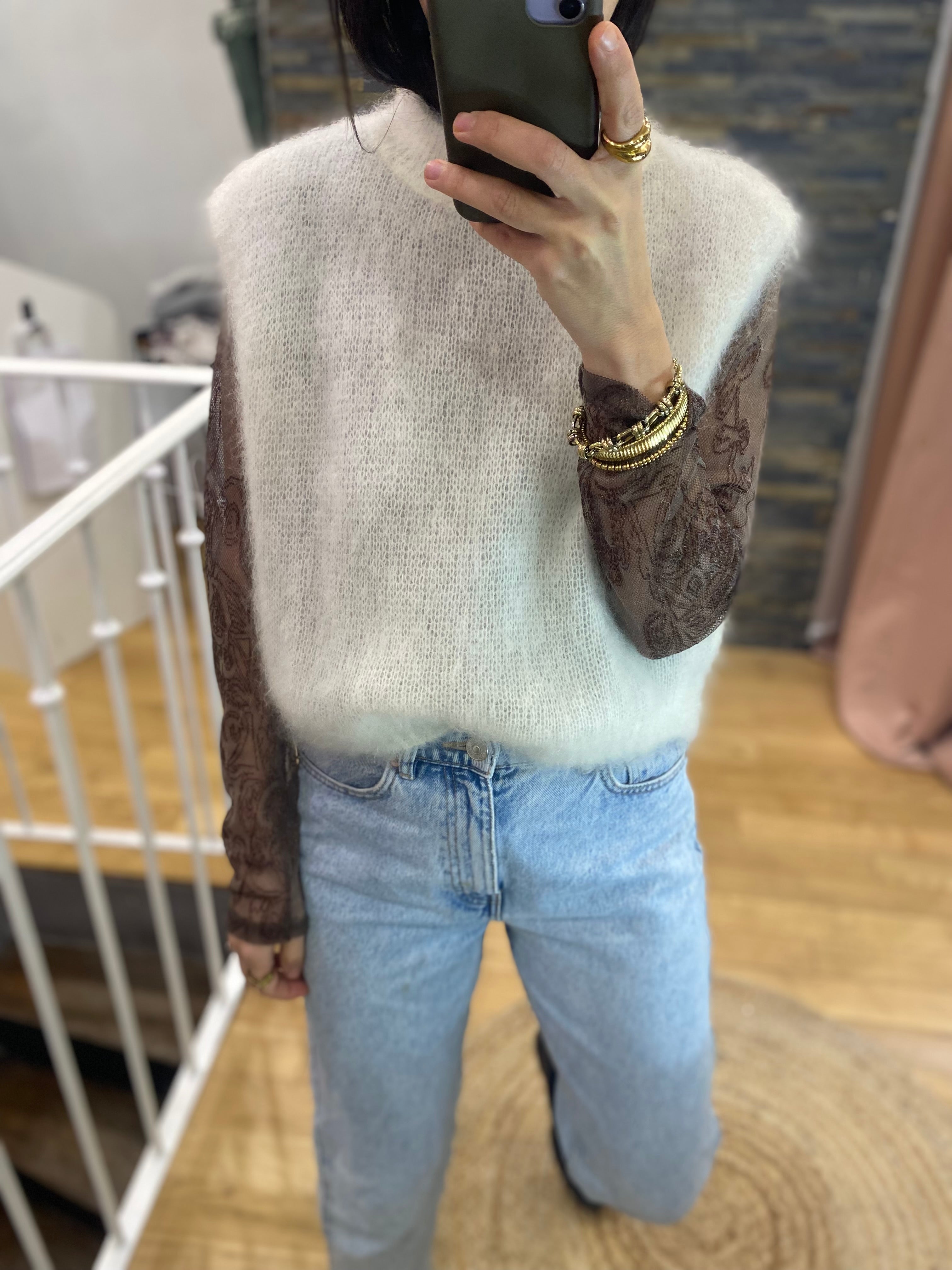 Top dentelle « Laury » marron