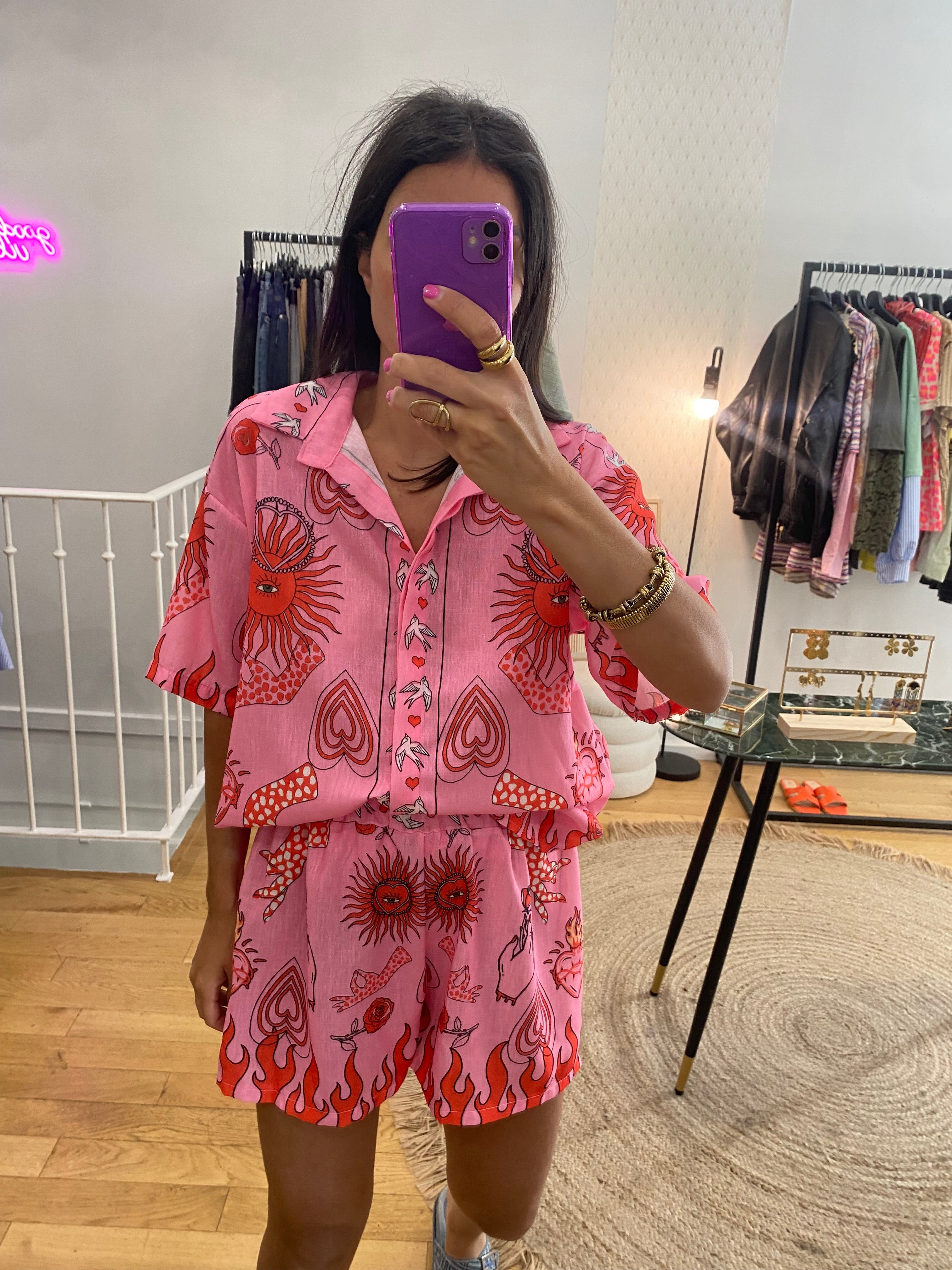 Ensemble short « love » rose