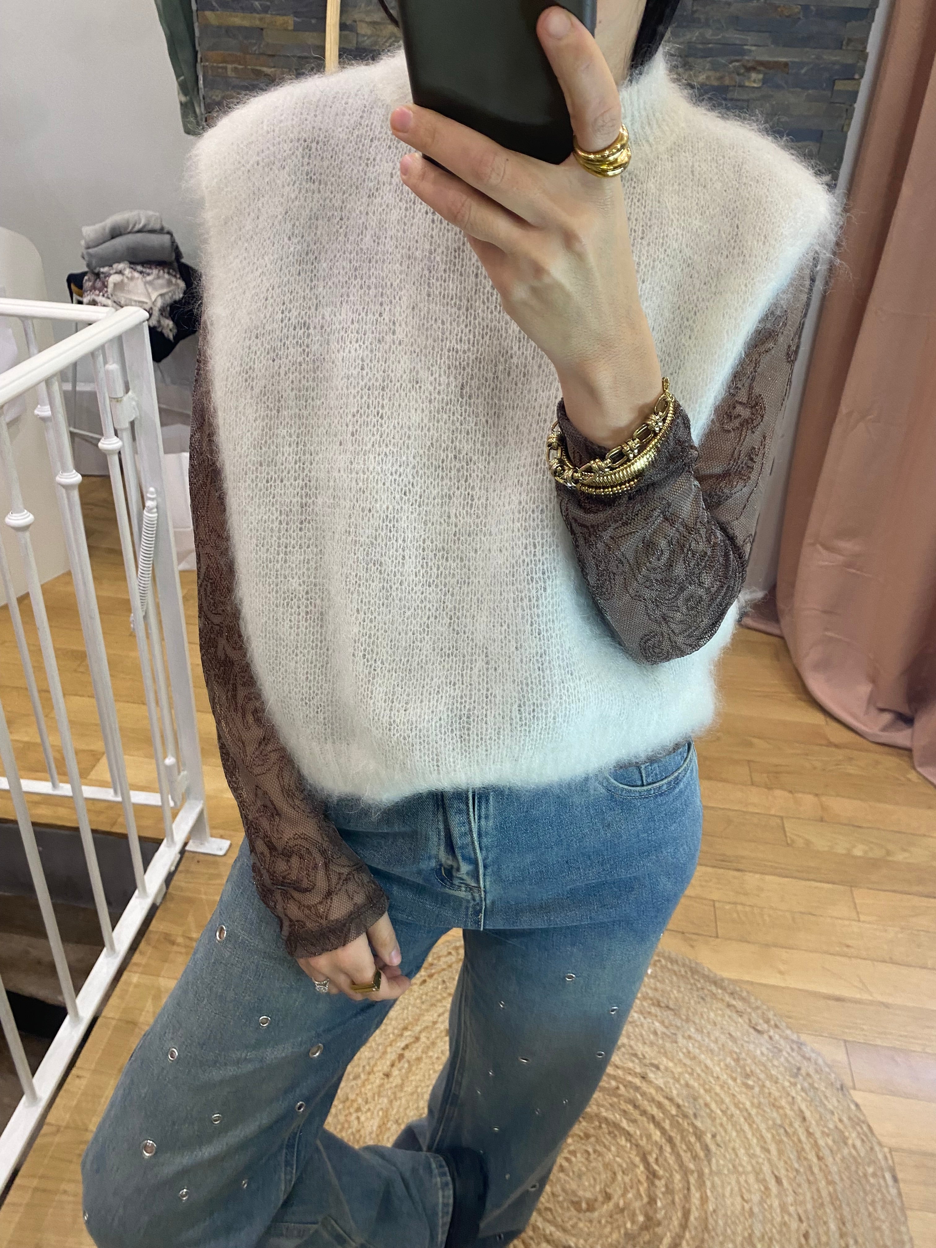 Top dentelle « Laury » marron