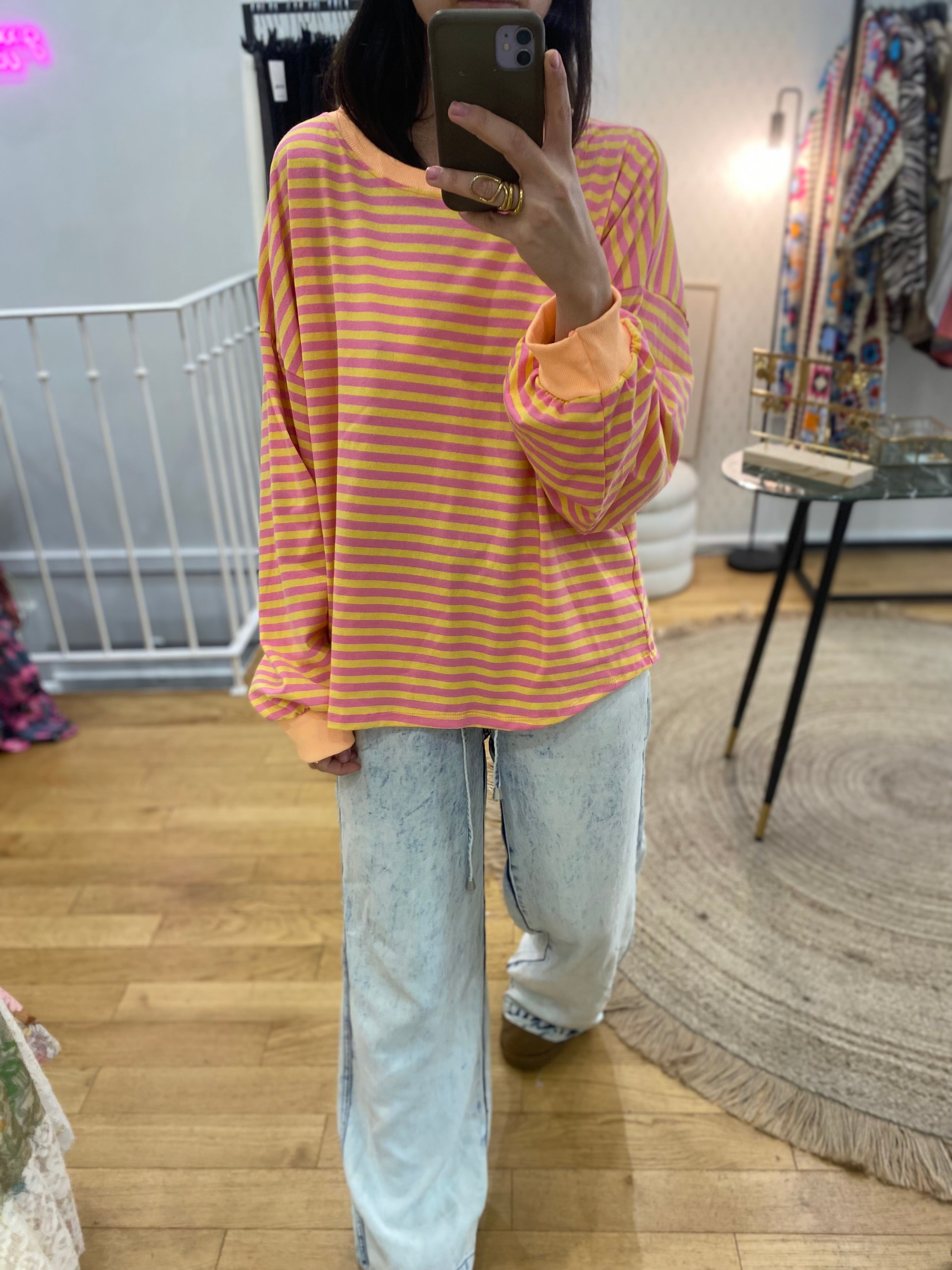Pull fin « Louna » rayé orange