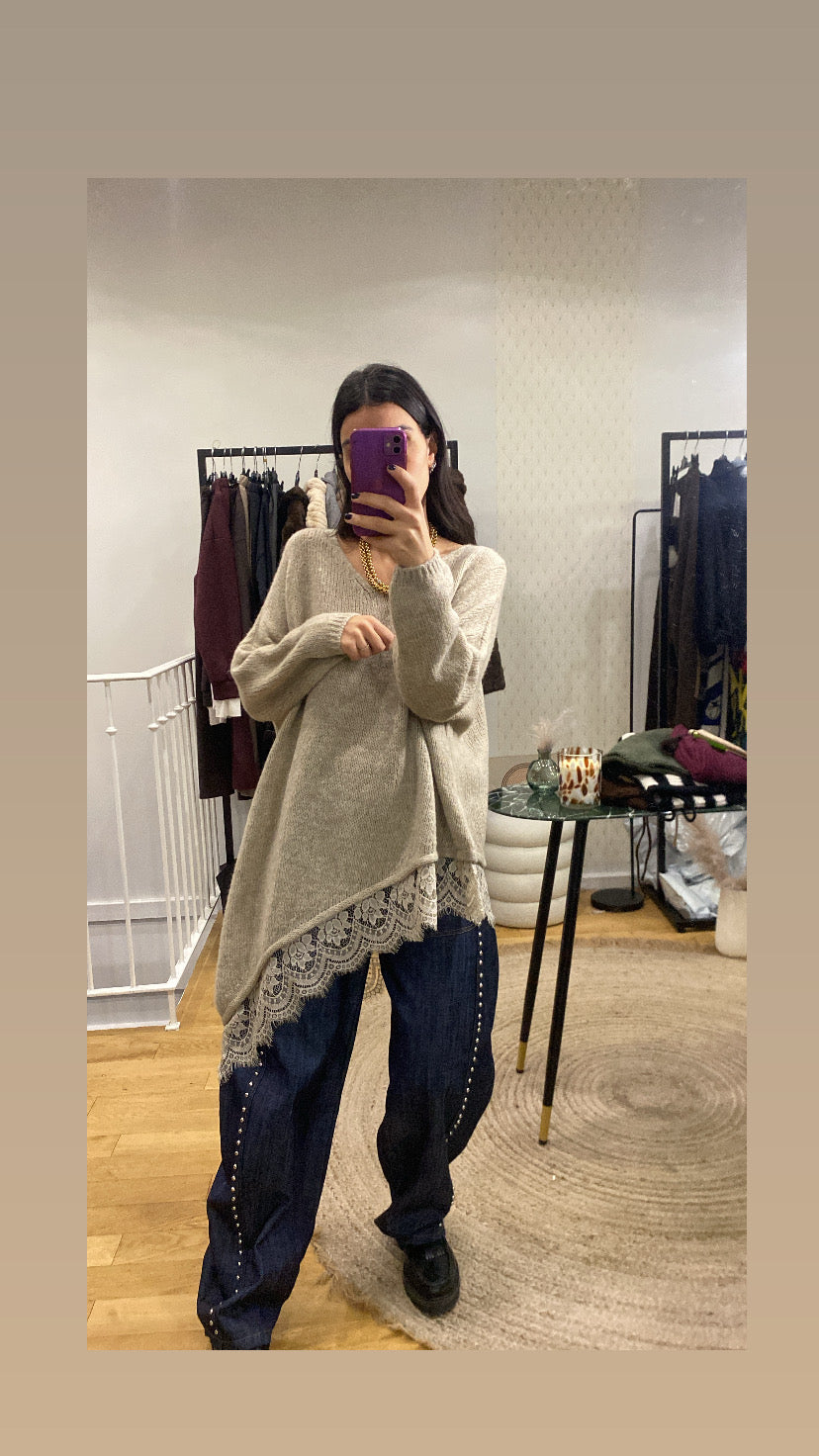 Pull « Lennie » asymétrique dentelle beige