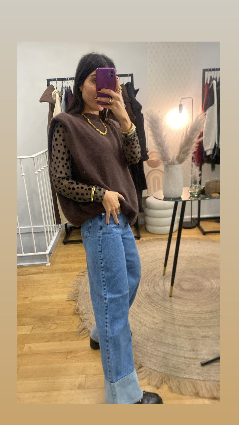 Top mitaine « Carole » marron