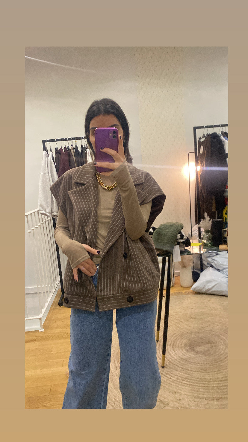 Veste sans manche « audrey » rayé taupe