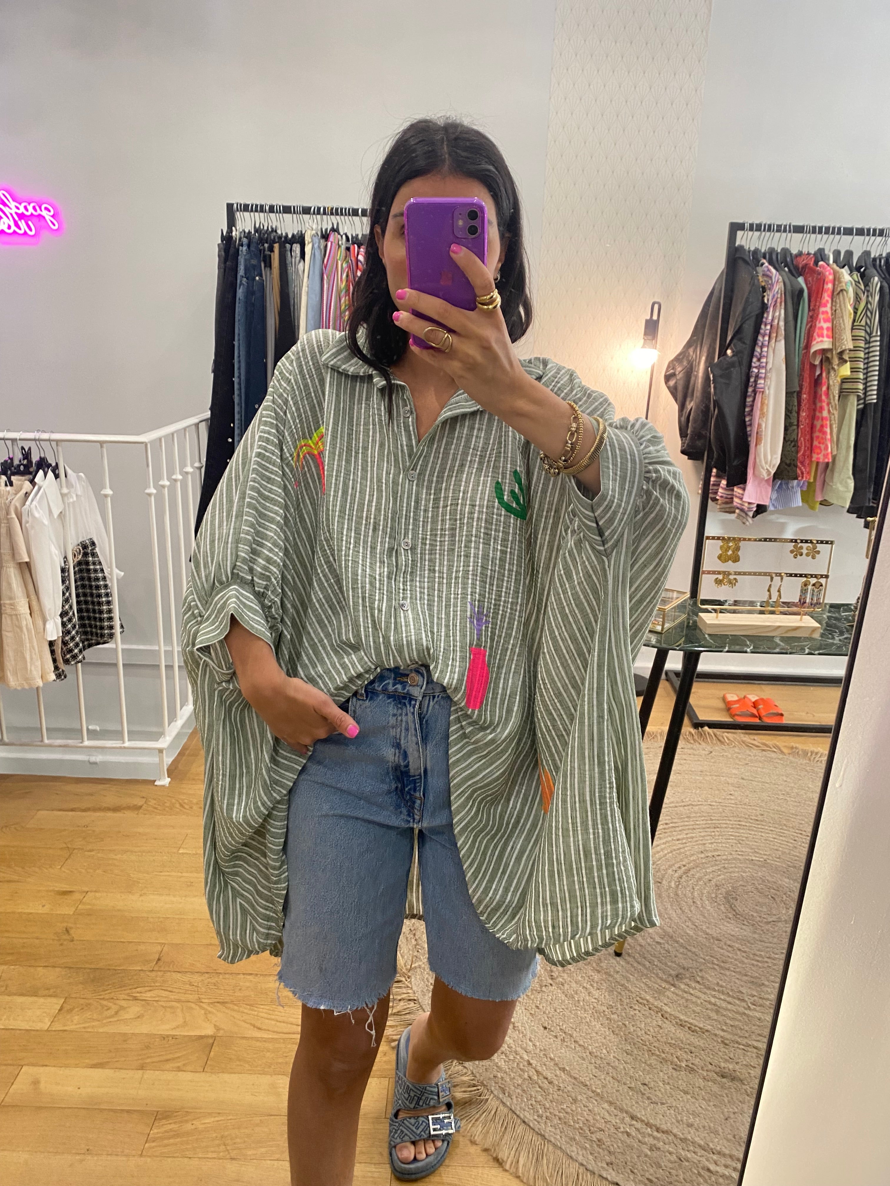 Chemise robe « Jill » rayé kaki