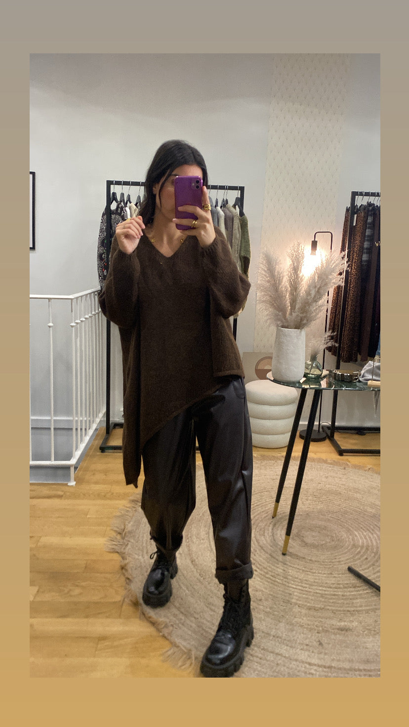 Pull « Sima » asymétrique marron