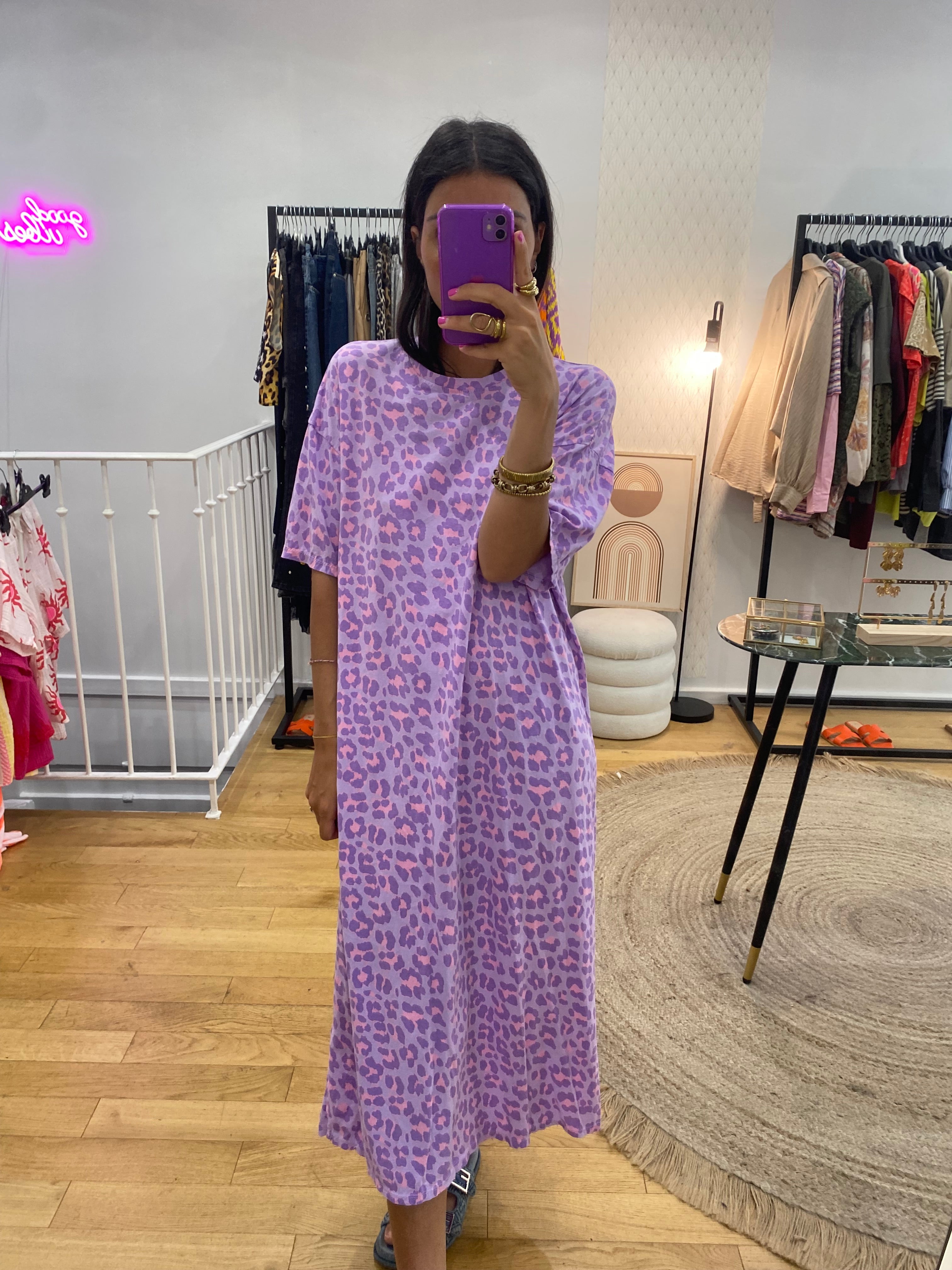 Robe « Margaux » leopard parme