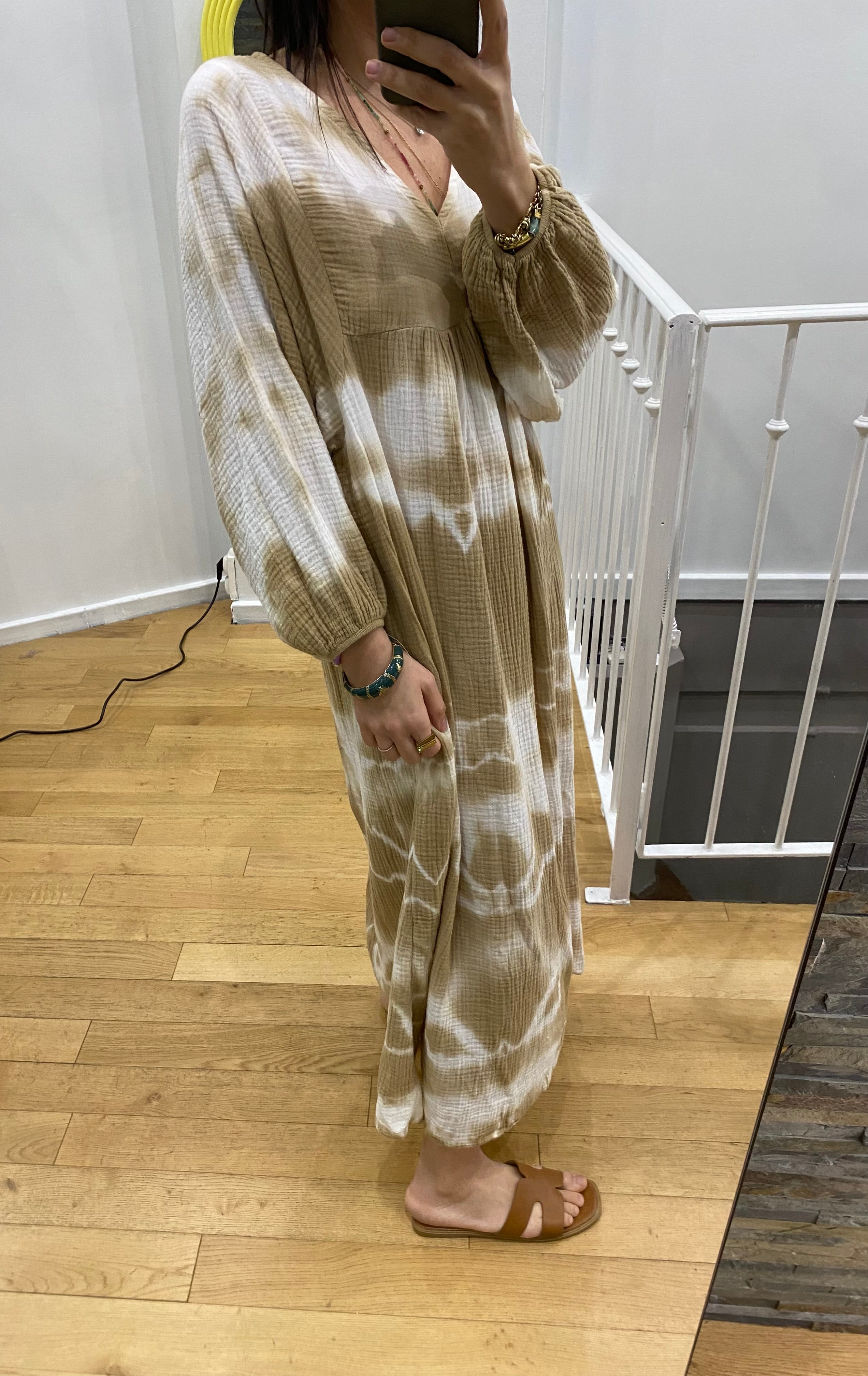 Robe « Émilie » tie and dye camel