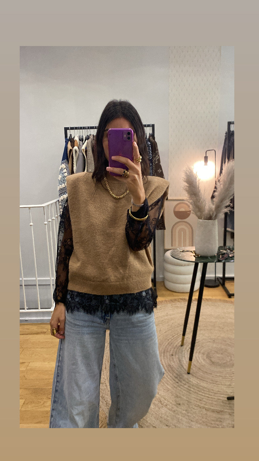 Pull « Kim » épaulette camel