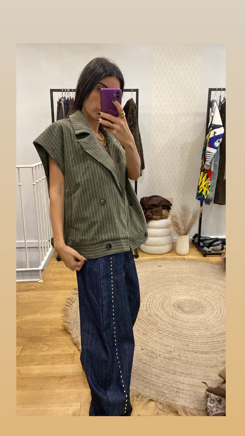 Veste sans manche « Audrey » rayé kaki