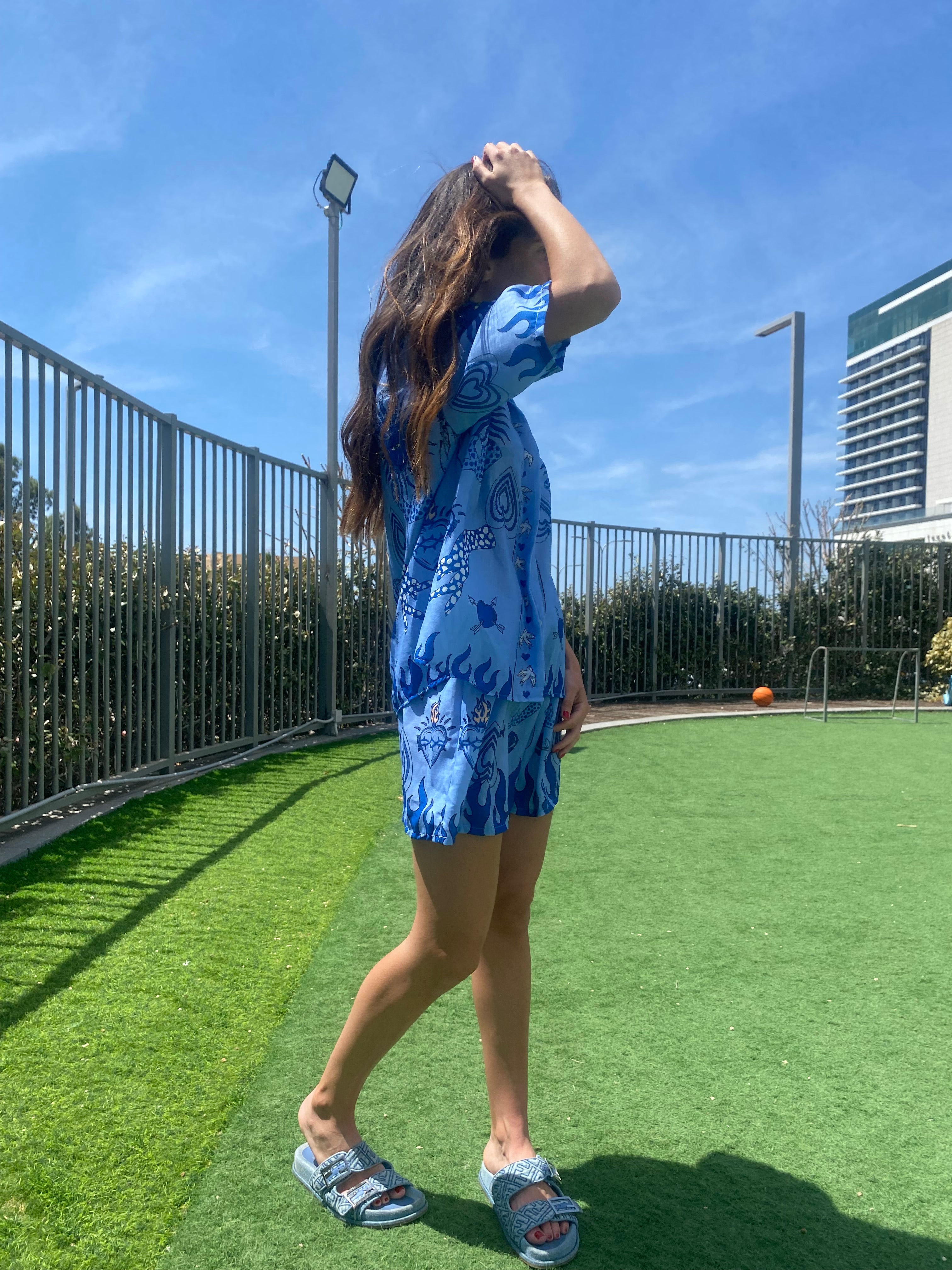 Ensemble short « love » bleu