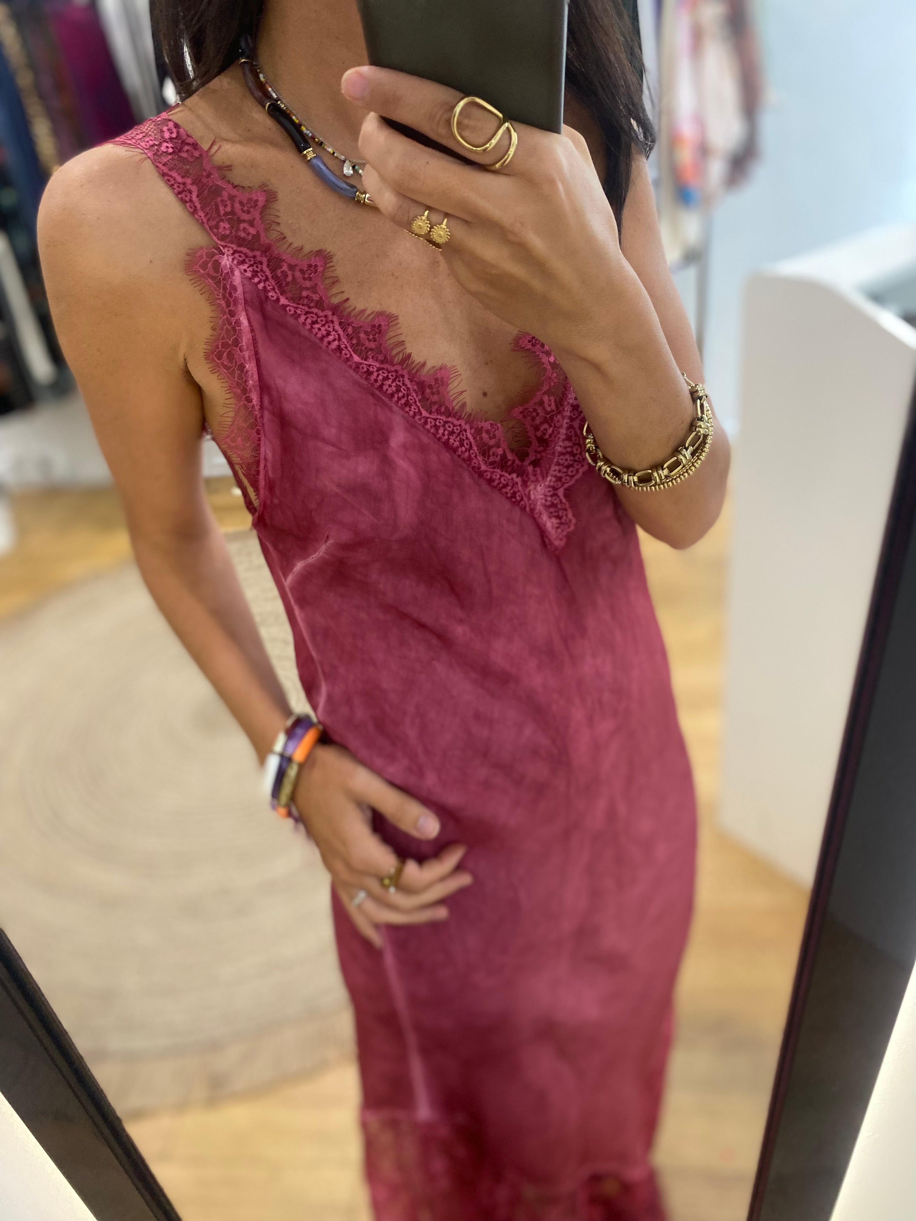 Robe « Pamela » rose/ bordeaux