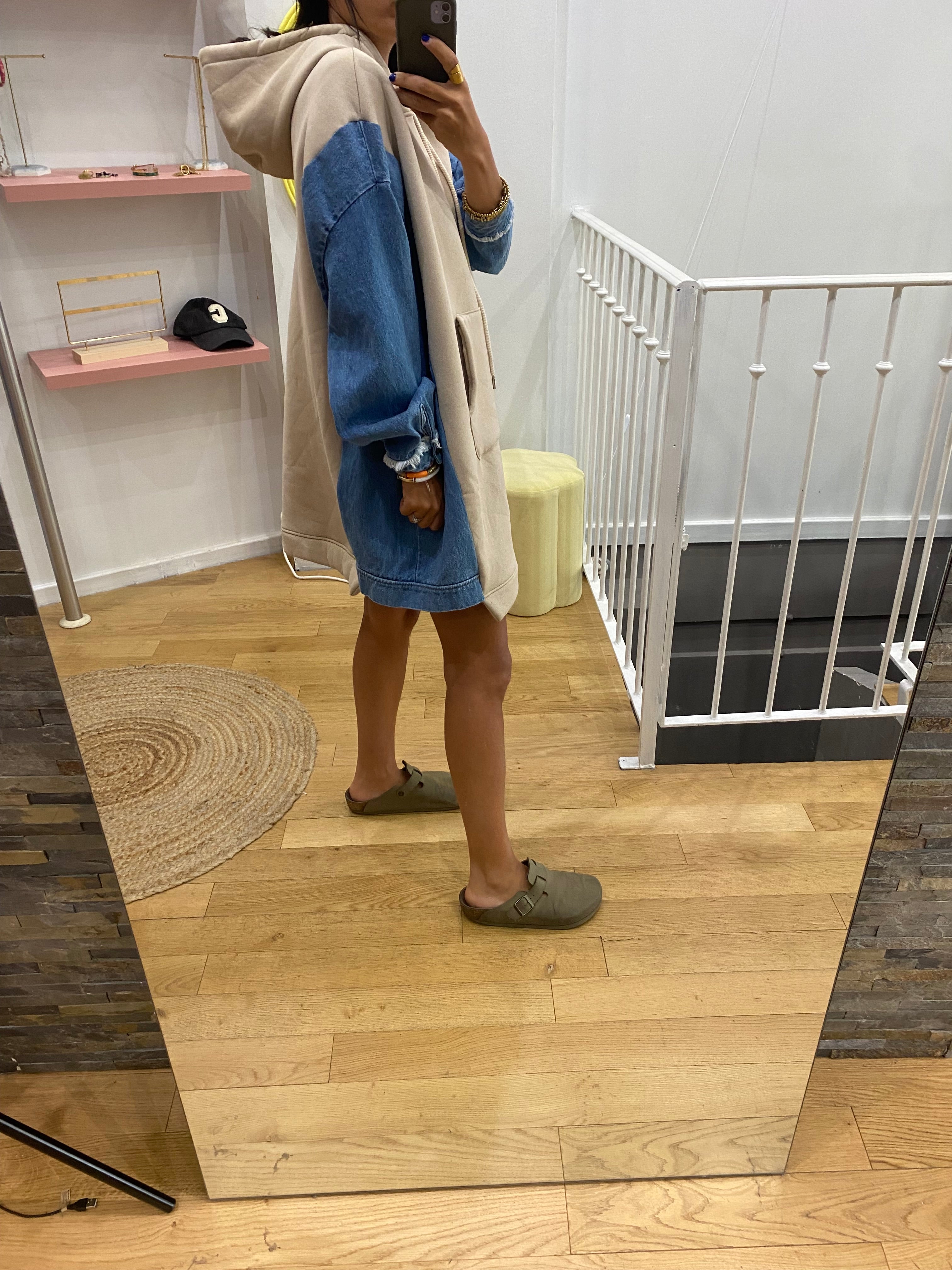 Robe sweat bi matière beige