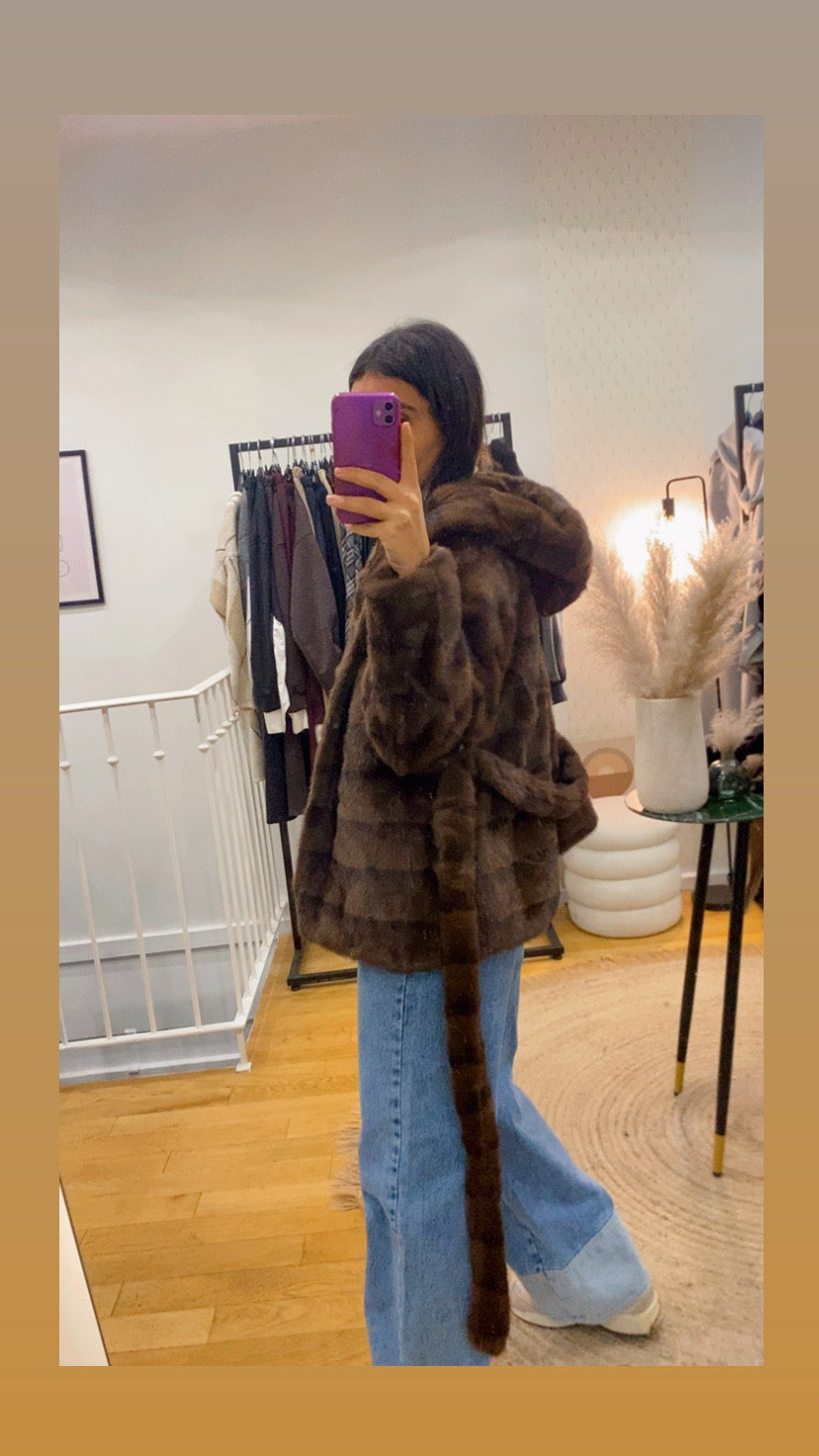 Manteau « Erine » fausse fourrure marron