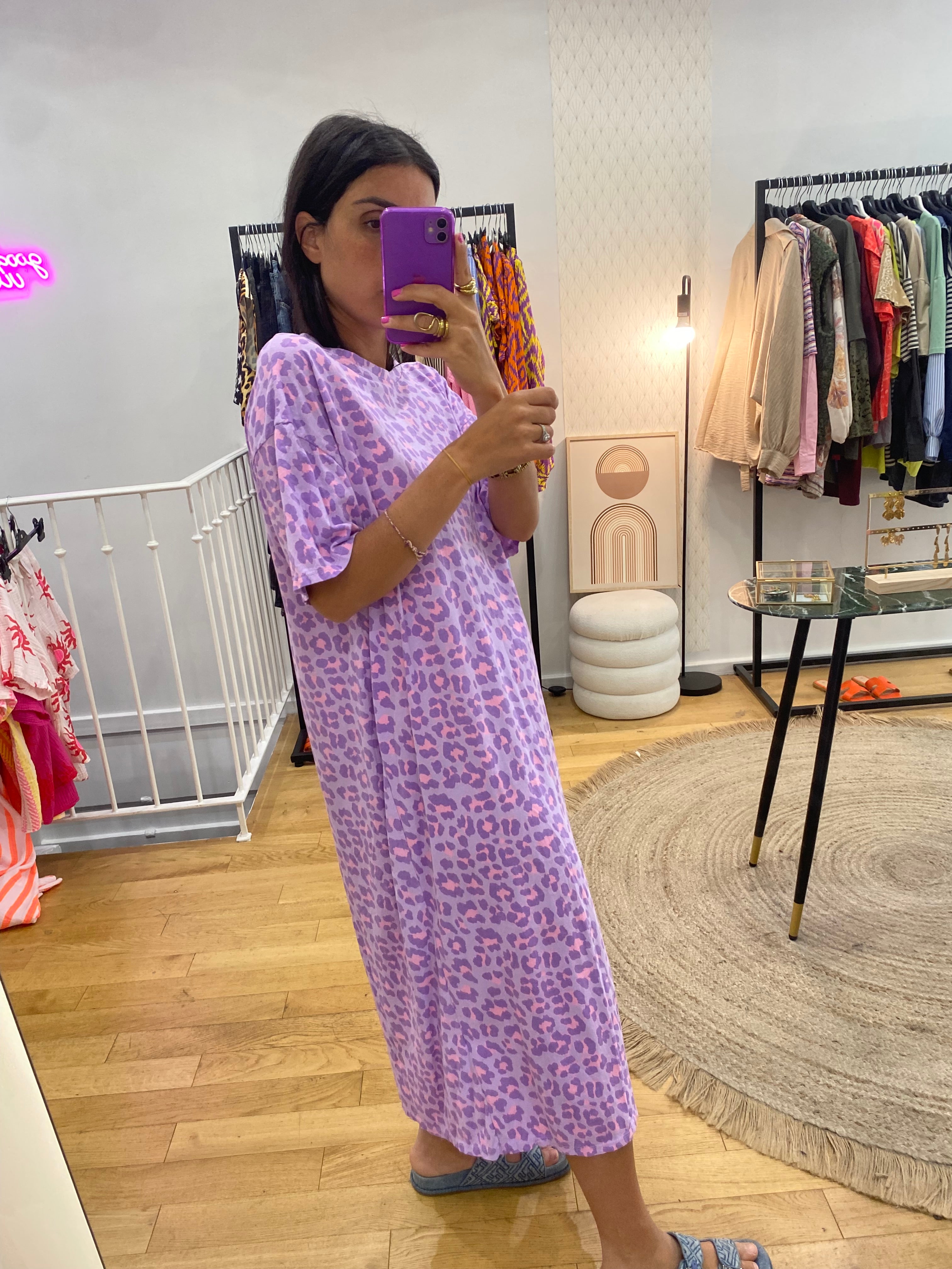 Robe « Margaux » leopard parme