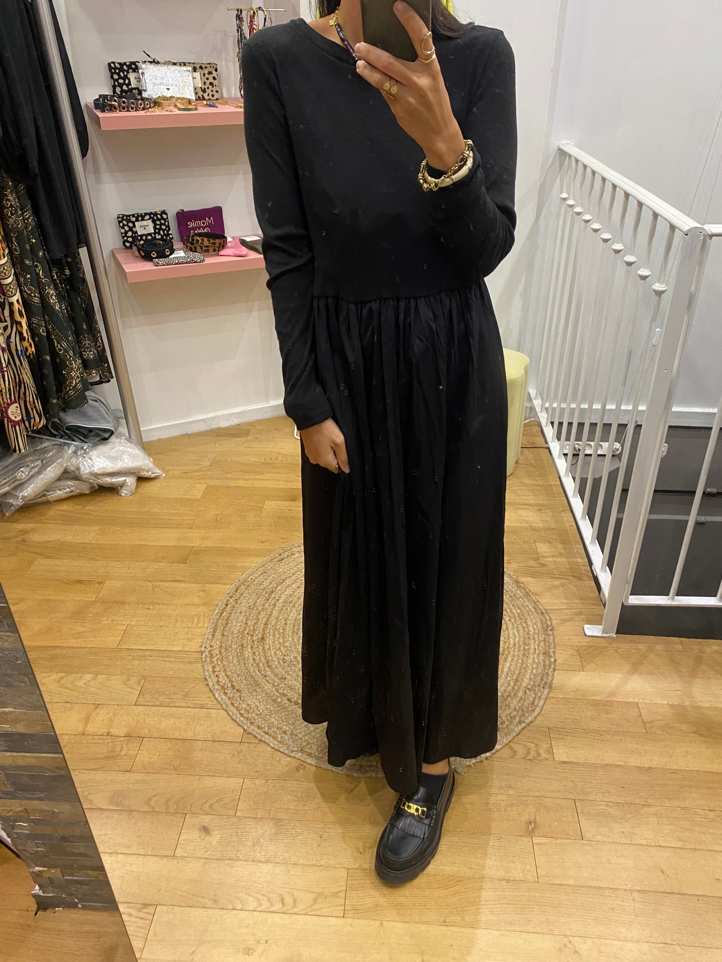 Robe bi matière « Eddie » noir