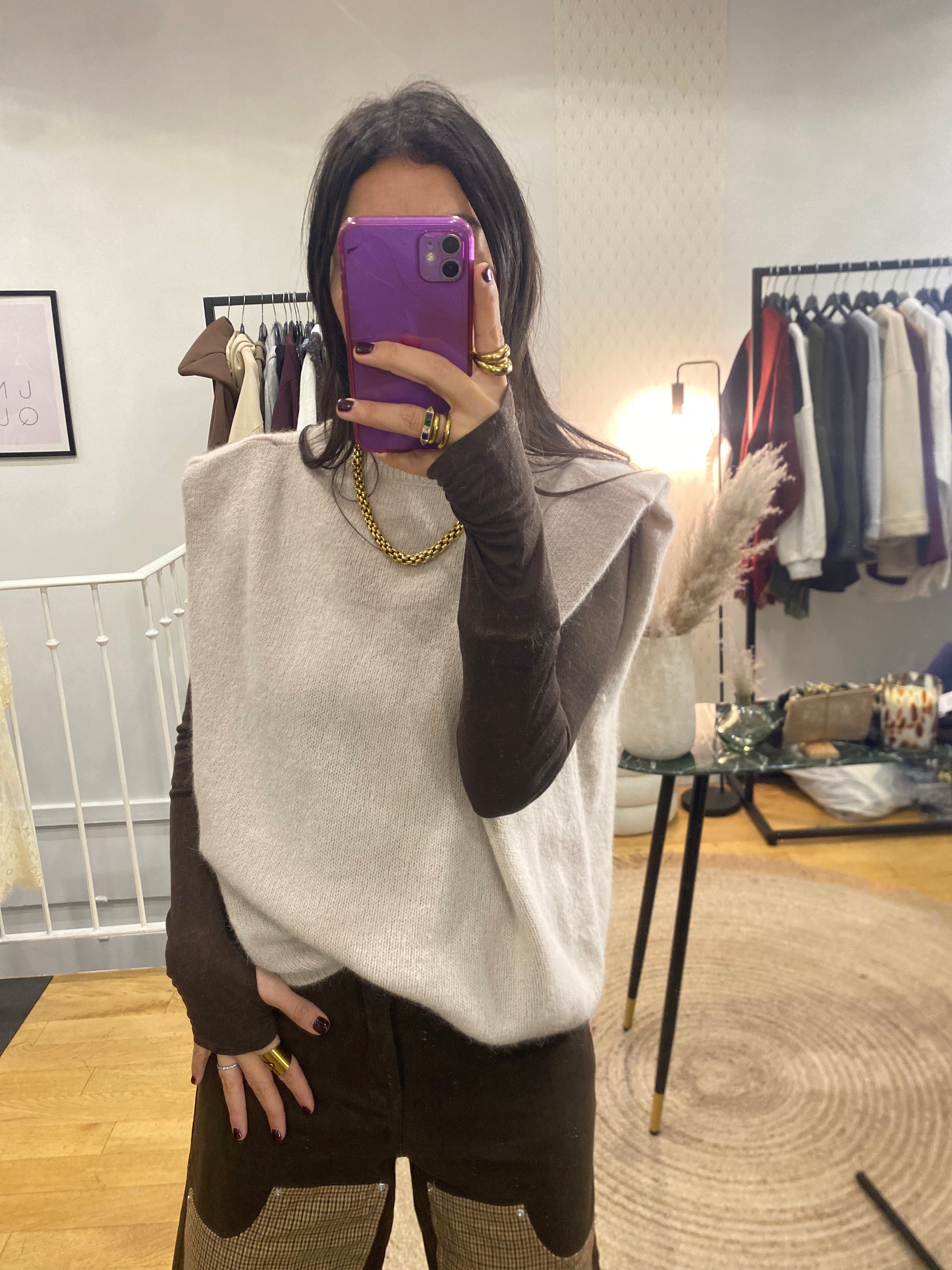 Top mitaine « Carole » marron