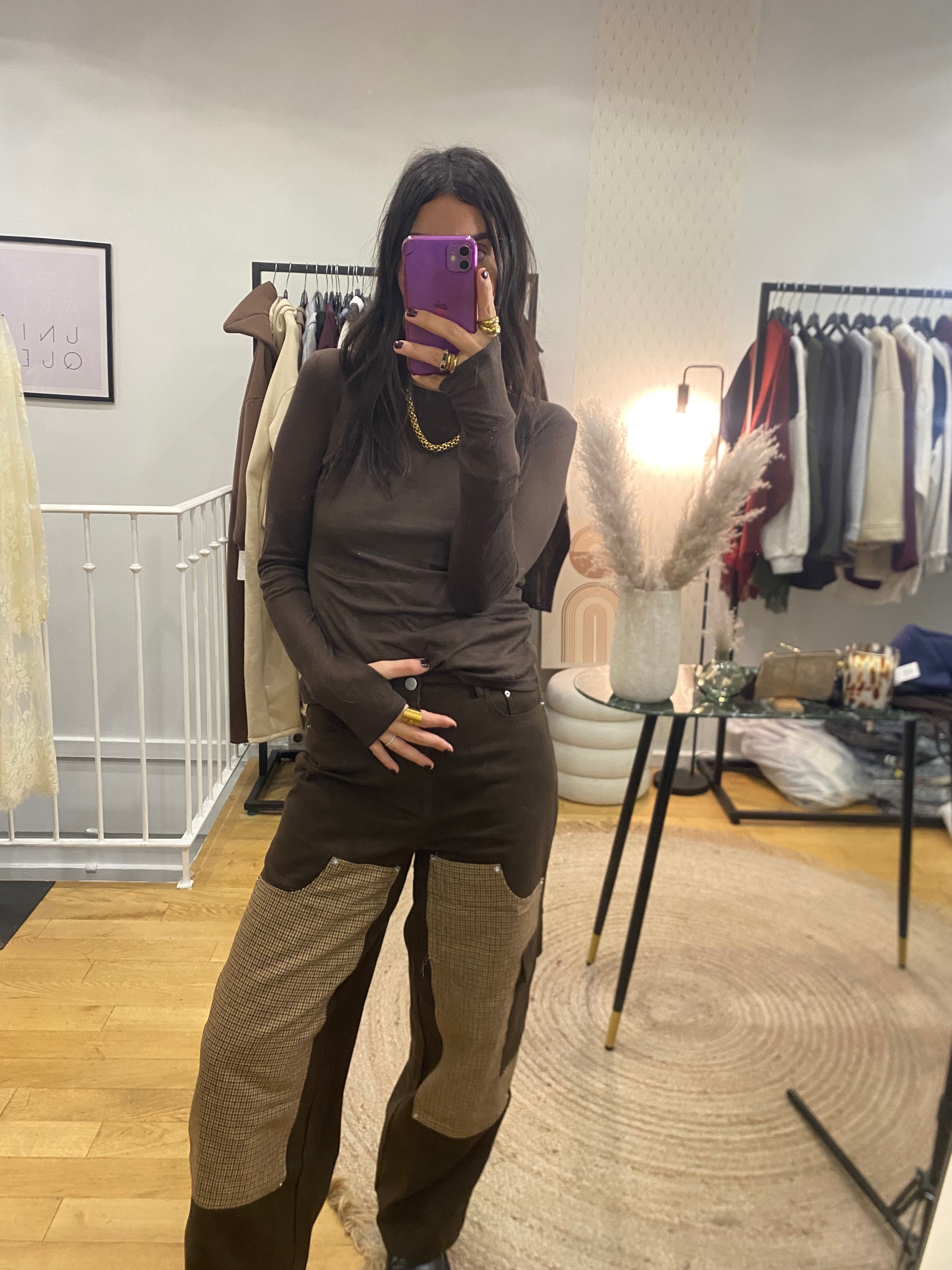 Top mitaine « Carole » marron