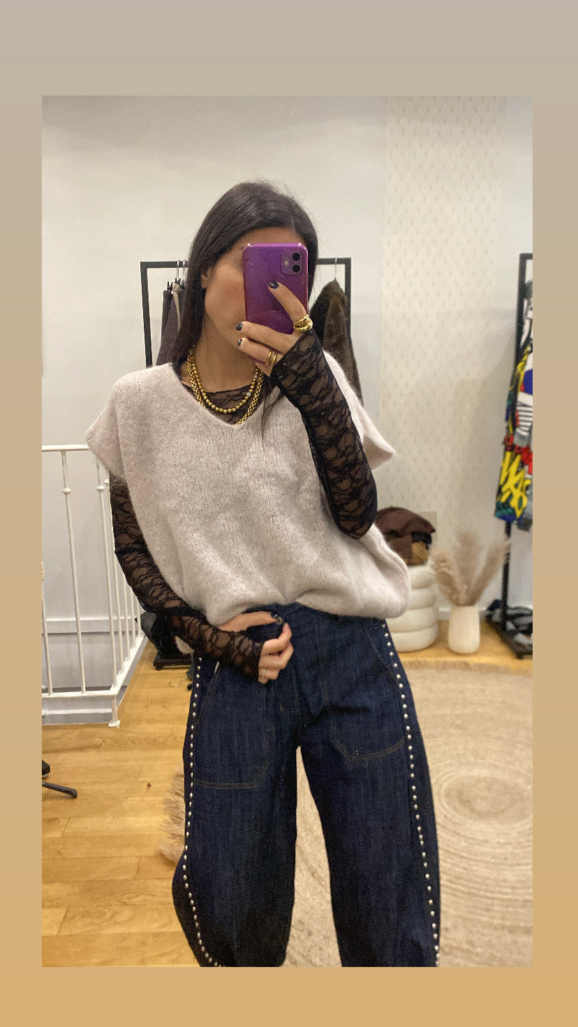 Top mitaine « Carole » dentelle noir