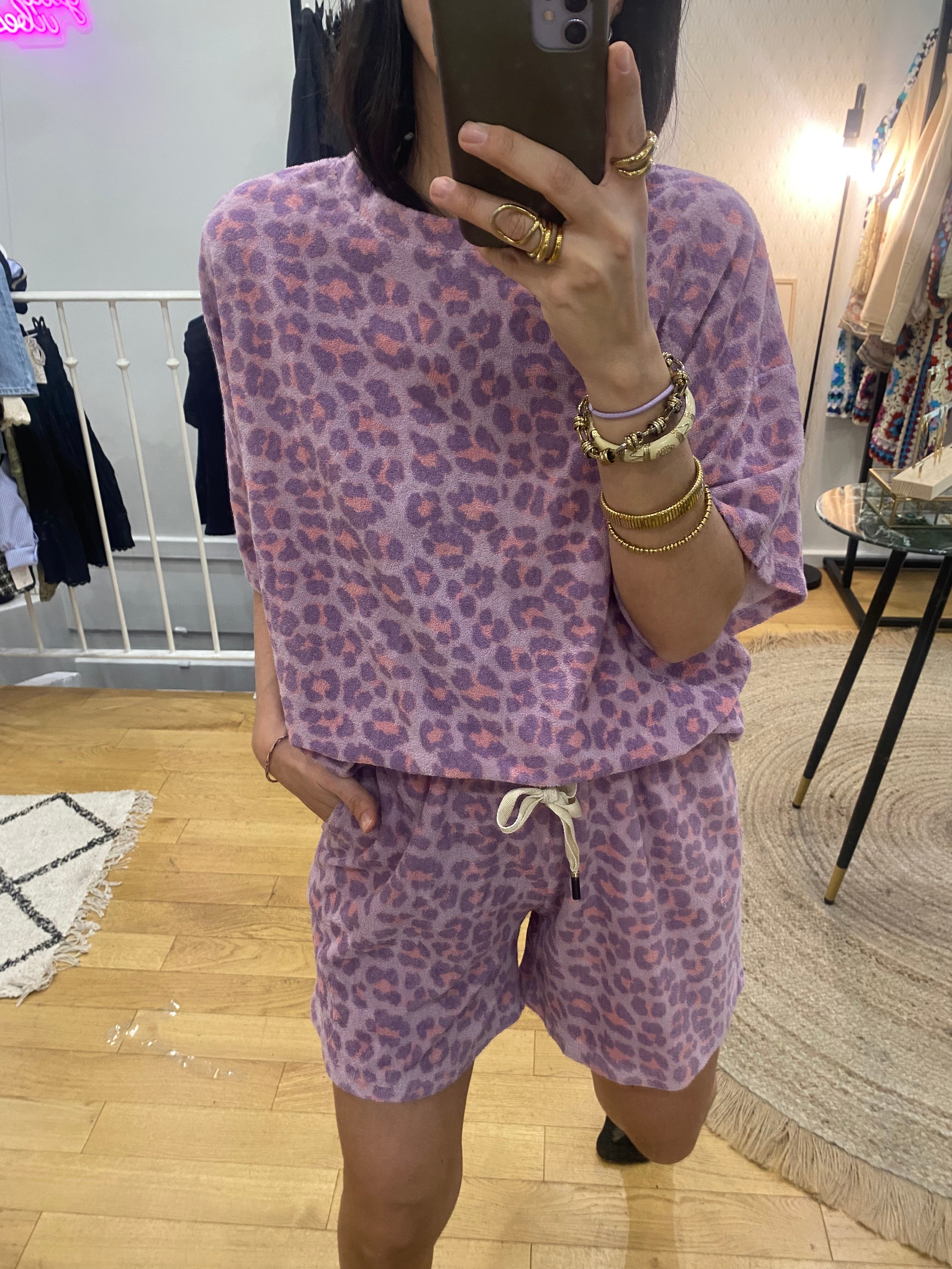 Ensemble short « Billie » éponge léopard rose