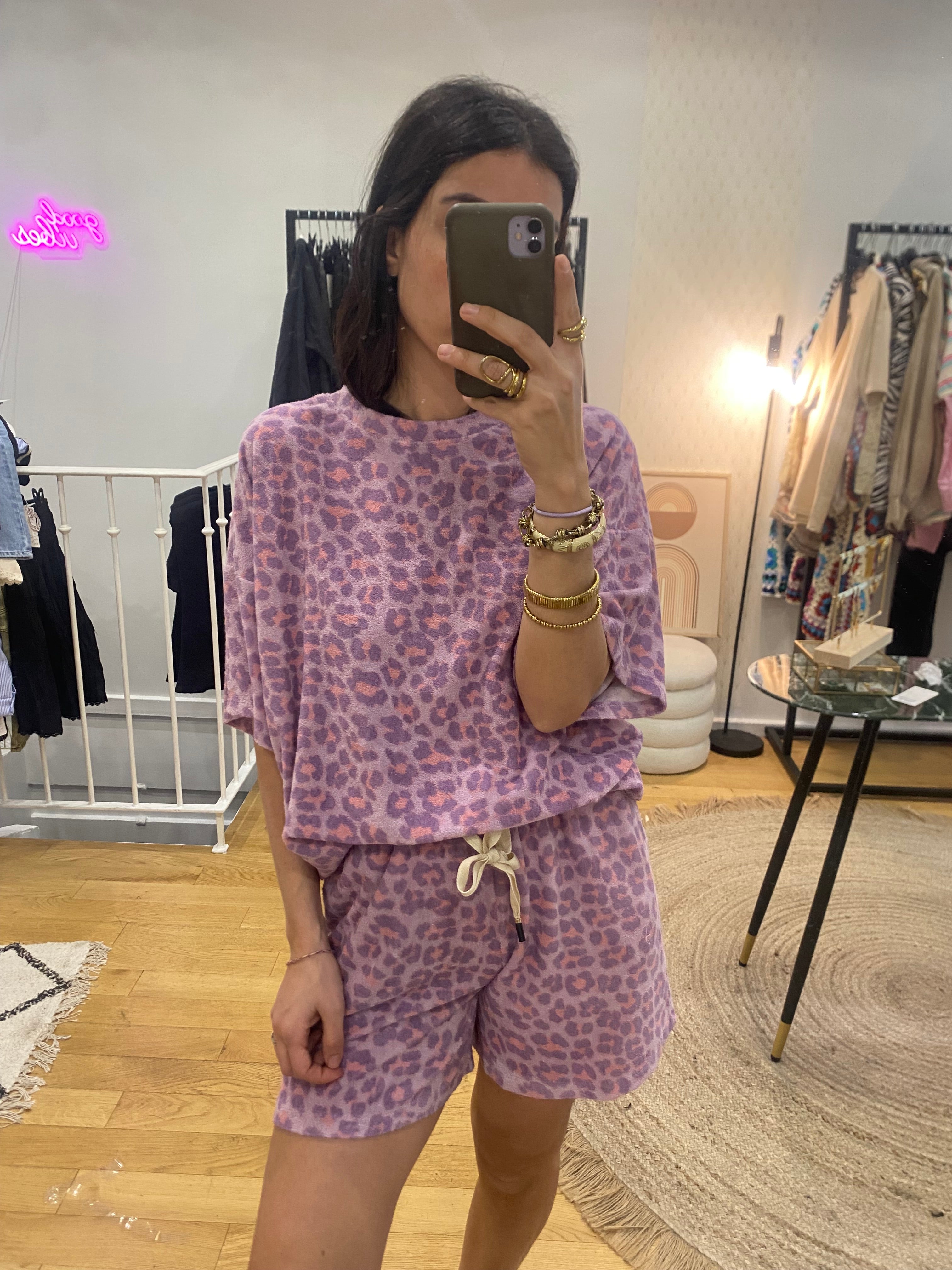 Ensemble short « Billie » éponge léopard rose