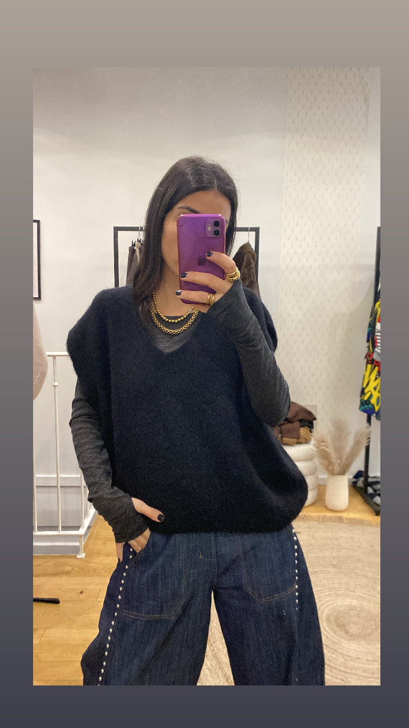 Top mitaine « Carole » gris anthracite