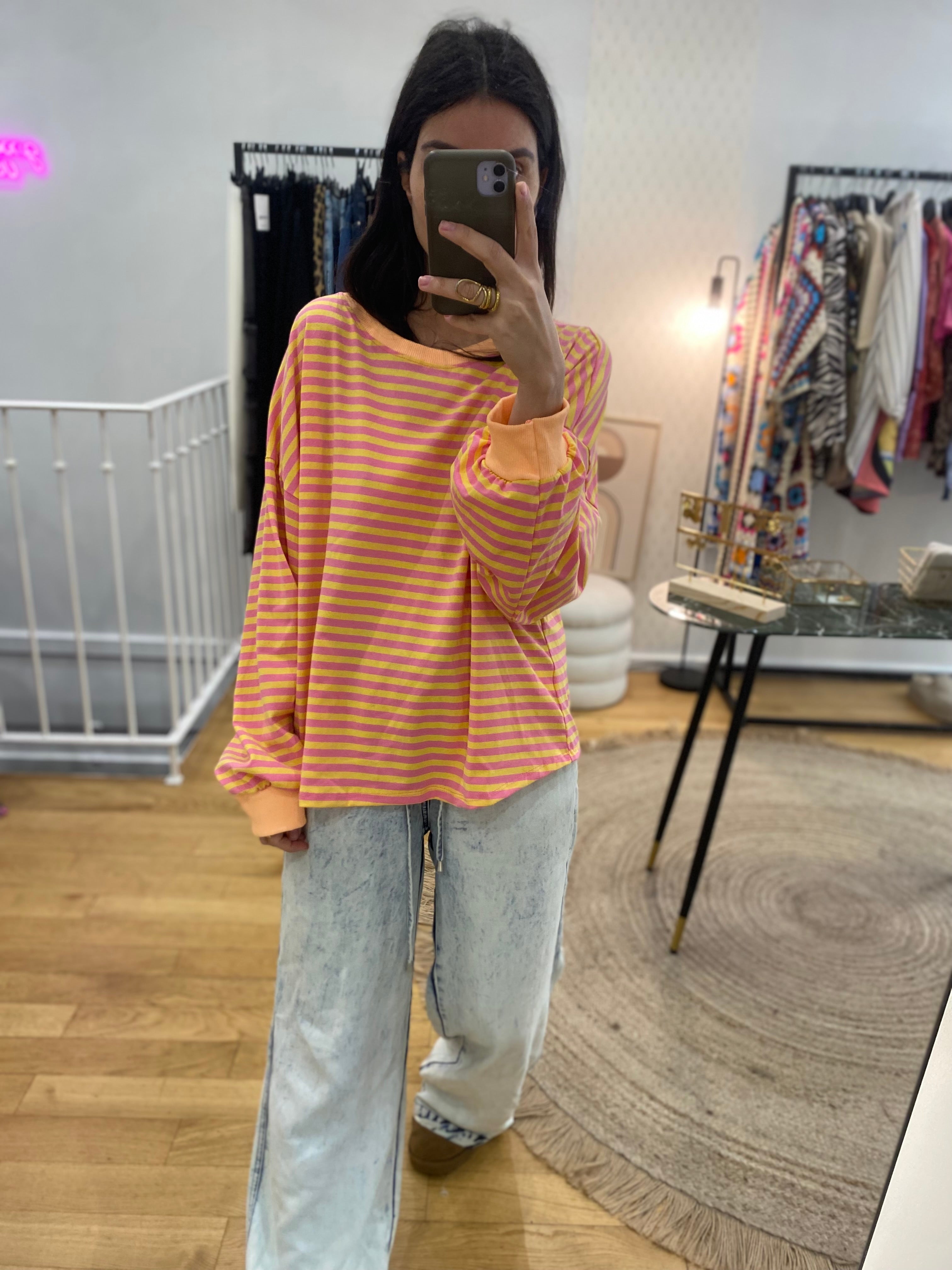 Pull fin « Louna » rayé orange