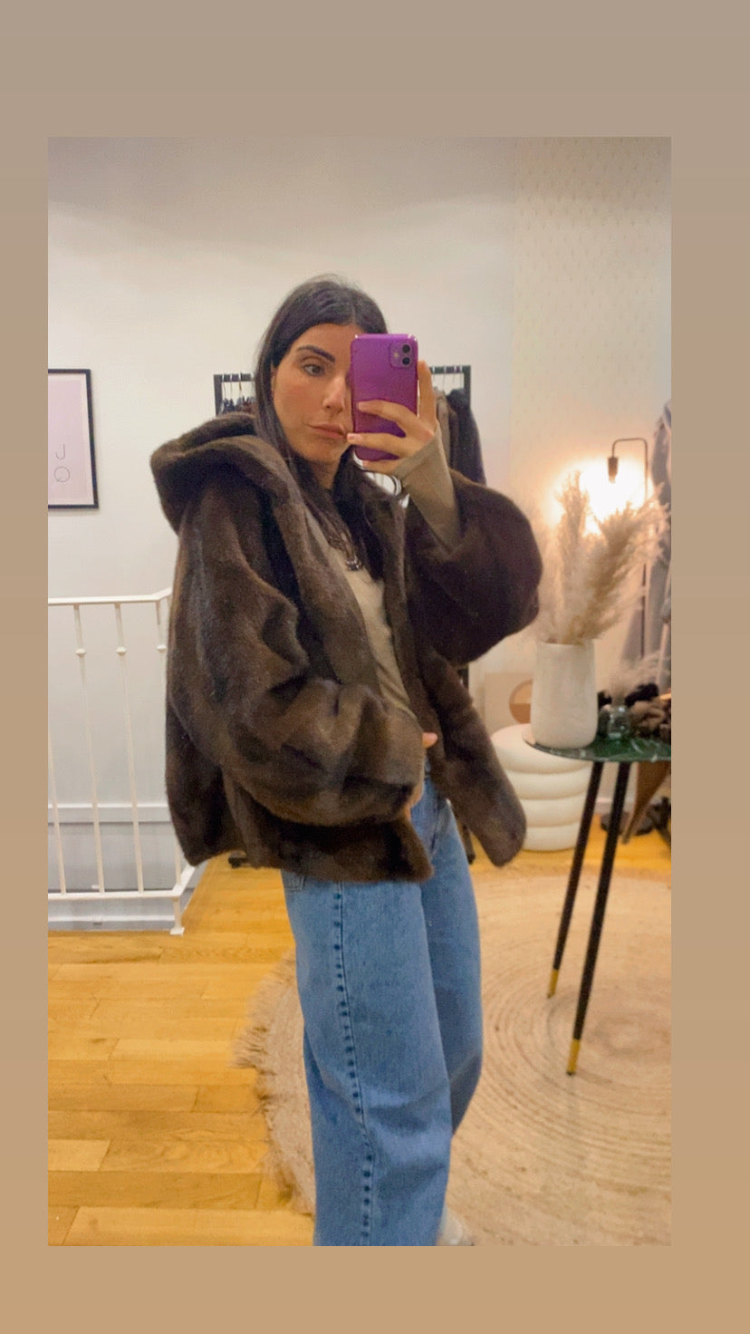 Veste « charlie »en fausse fourrure marron